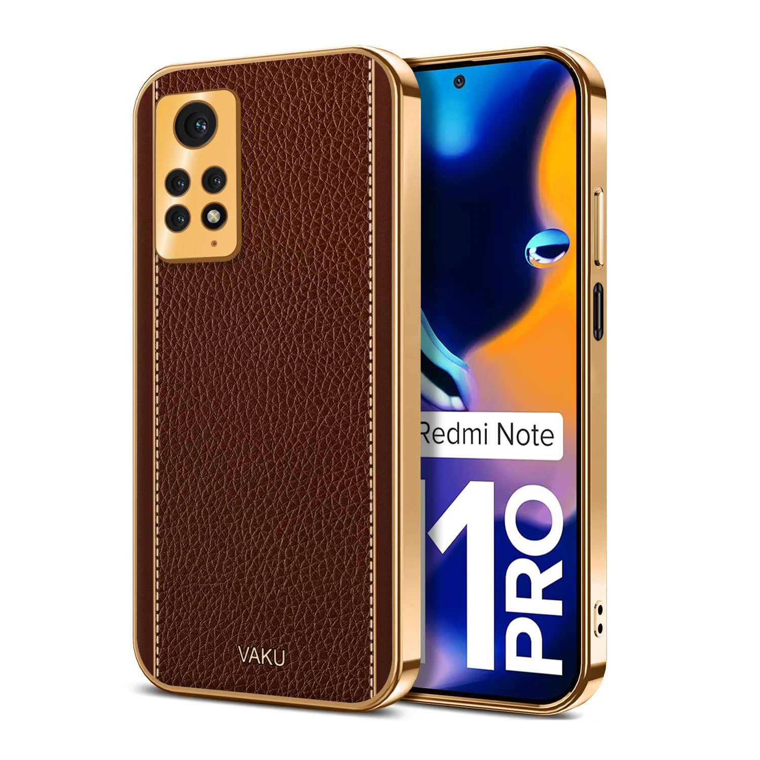 VakuĀ® Redmi Note 11 Pro Luxemberg Series Leather Stitched Gold Electroplated Soft TPU Back Cover - Image 8
