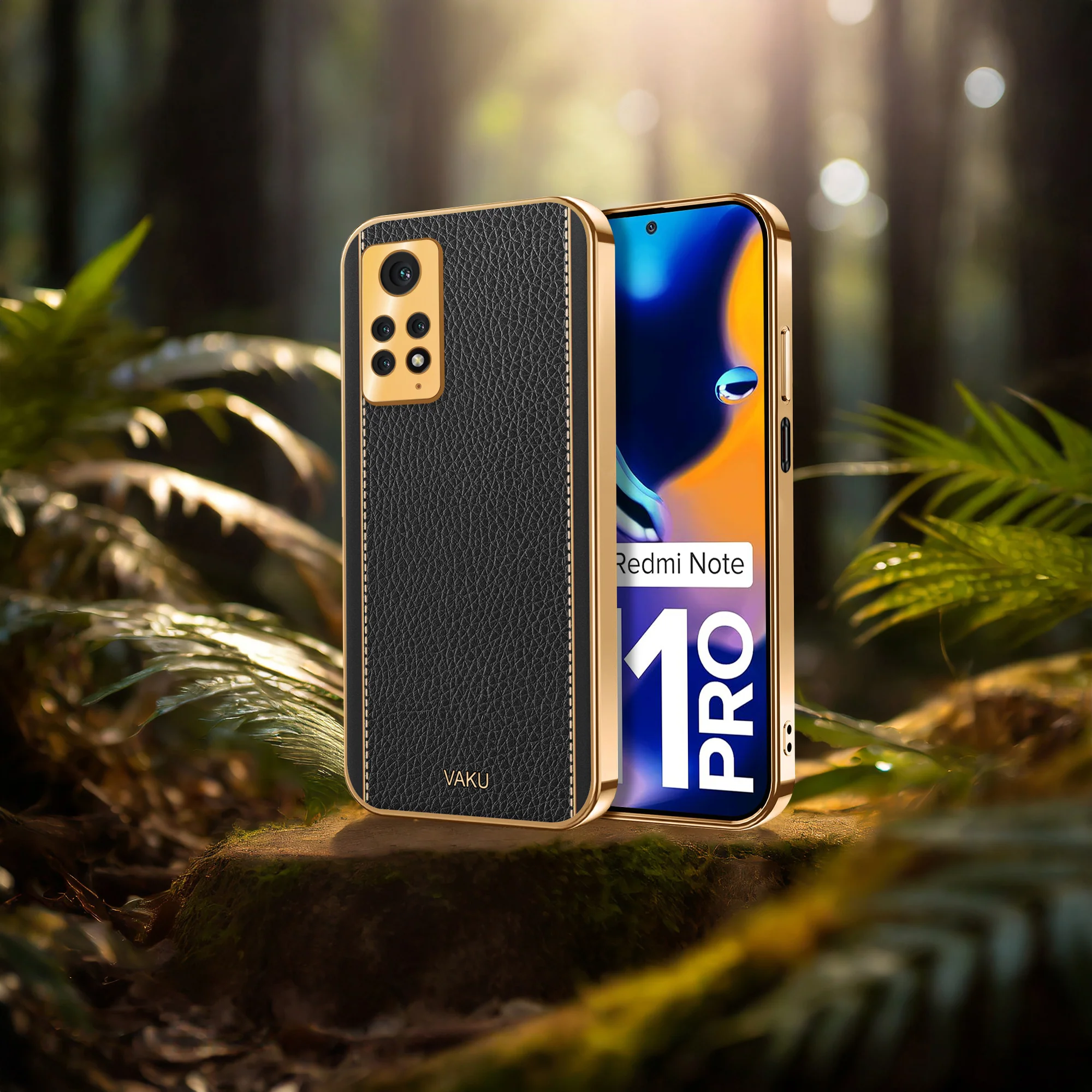 VakuĀ® Redmi Note 11 Pro Luxemberg Series Leather Stitched Gold Electroplated Soft TPU Back Cover - Image 9