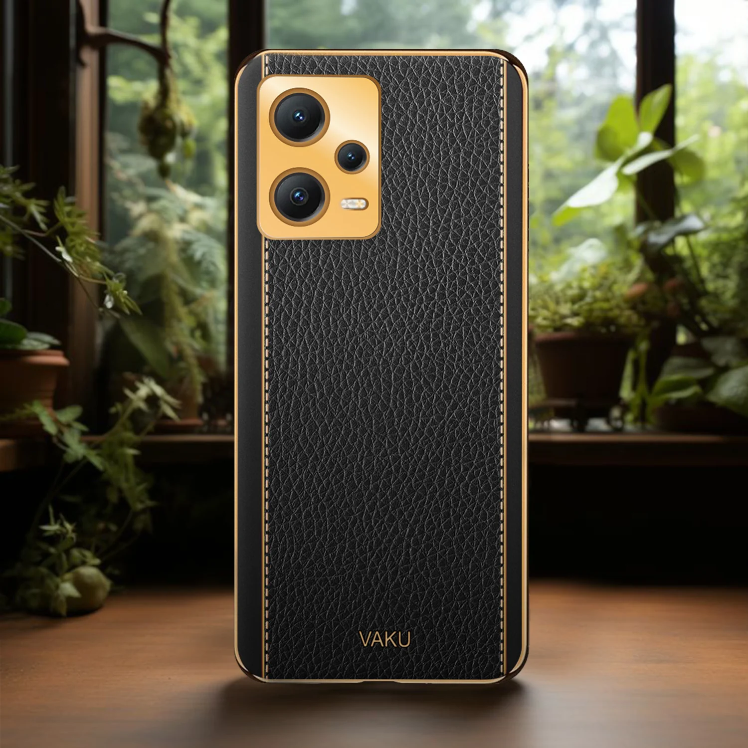 VakuĀ® Redmi Note 12 Pro Plus 5G Luxemberg Series Leather Stitched Gold Electroplated Soft TPU Back Cover - Image 11