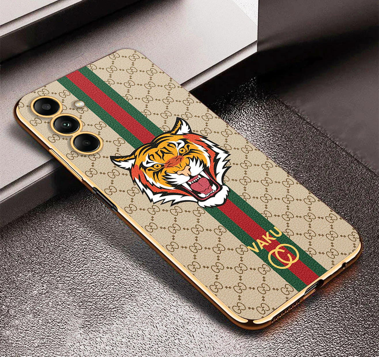 VakuĀ® Samsung Galaxy A04s Lynx Line Leather Stitched Gold Electroplated Soft TPU Back Cover Case - Image 12