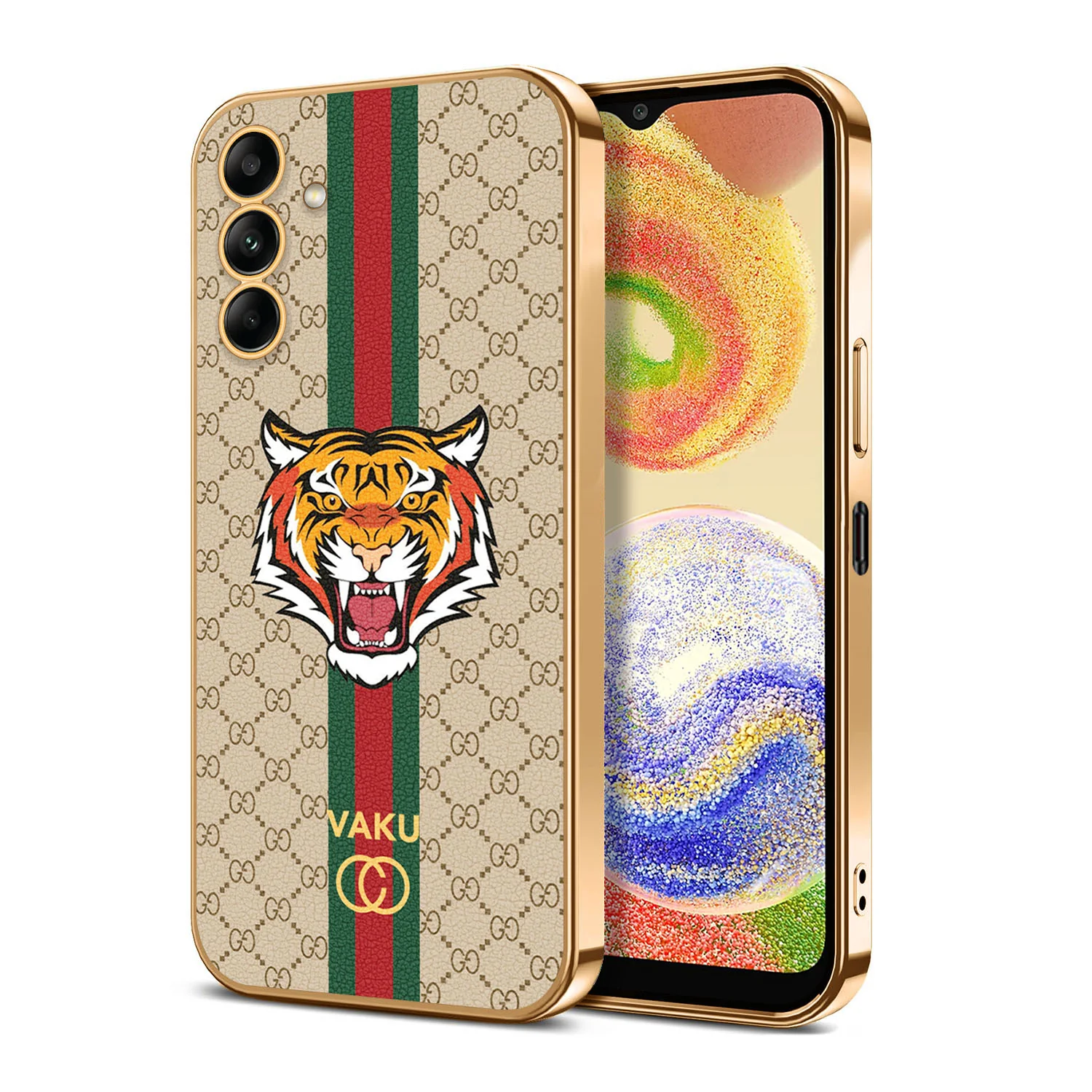 VakuĀ® Samsung Galaxy A04s Lynx Line Leather Stitched Gold Electroplated Soft TPU Back Cover Case - Image 18
