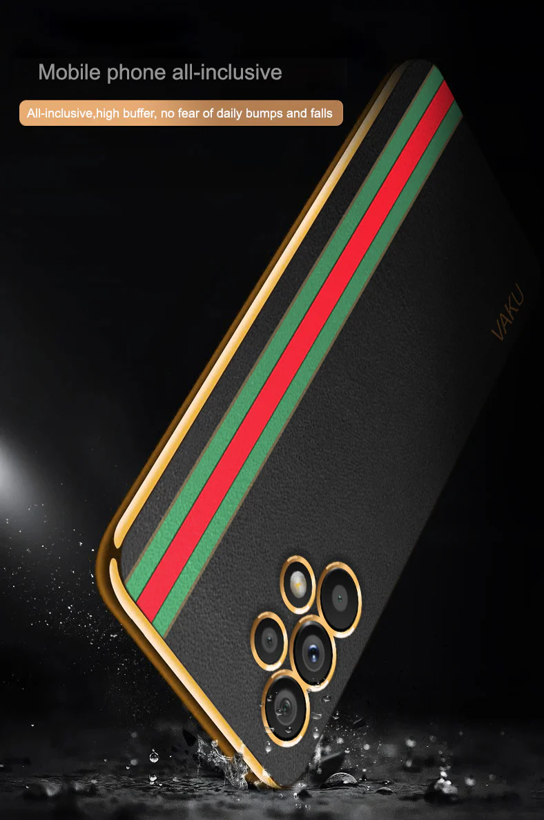 Vaku ® Samsung Galaxy A13 Felix Line Leather Stitched Gold Electroplated Soft TPU Back Cover - Image 11