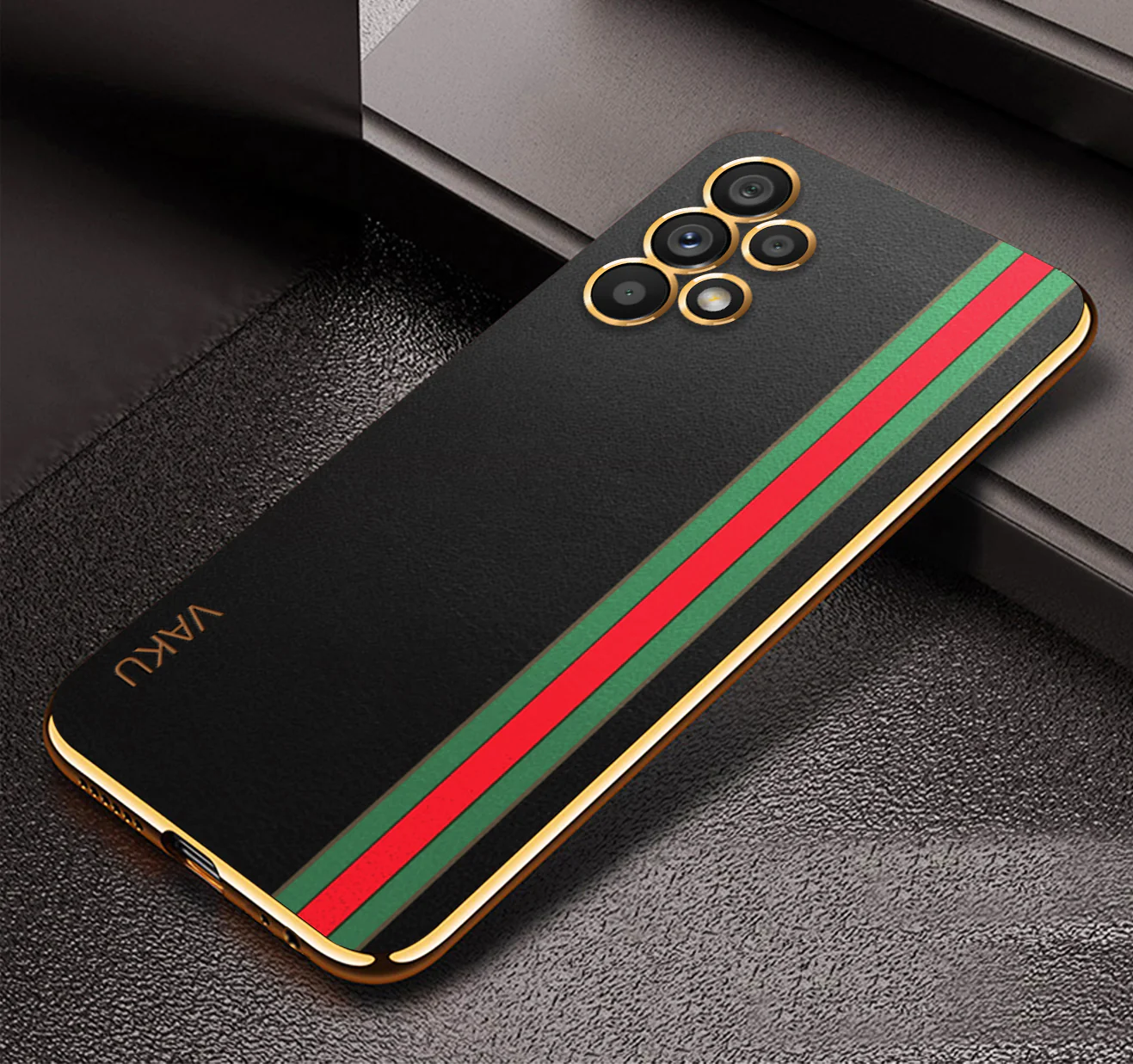 Vaku ® Samsung Galaxy A13 Felix Line Leather Stitched Gold Electroplated Soft TPU Back Cover - Image 3