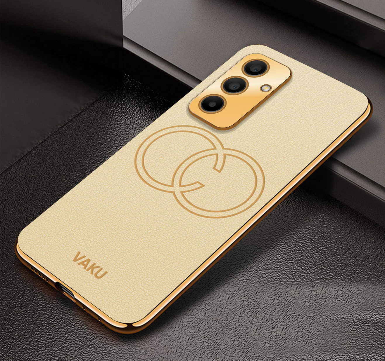 VakuĀ® Samsung Galaxy A24 4G Skylar Leather Pattern Gold Electroplated Soft TPU Back Cover