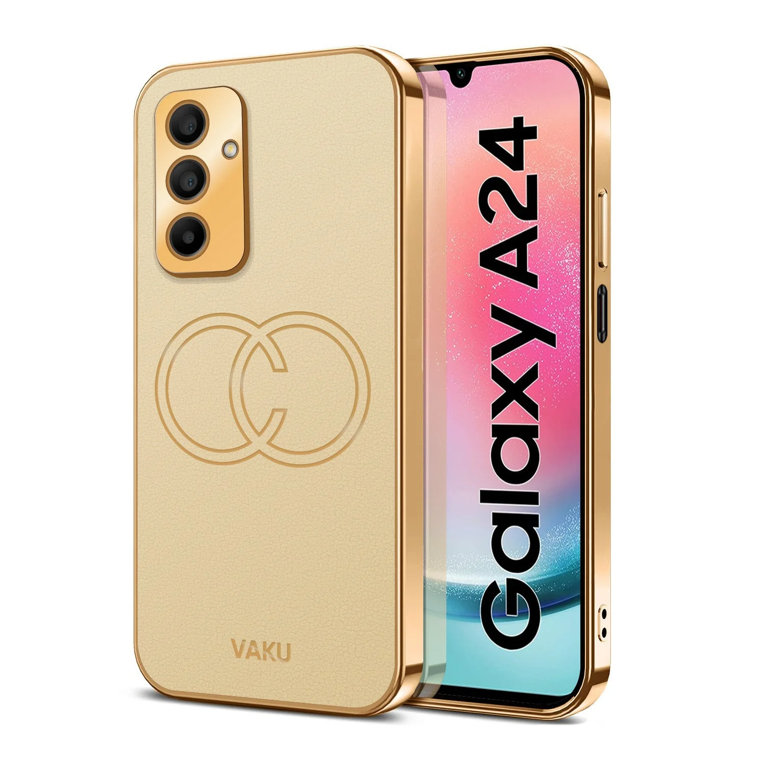 VakuĀ® Samsung Galaxy A24 4G Skylar Leather Pattern Gold Electroplated Soft TPU Back Cover - Image 2
