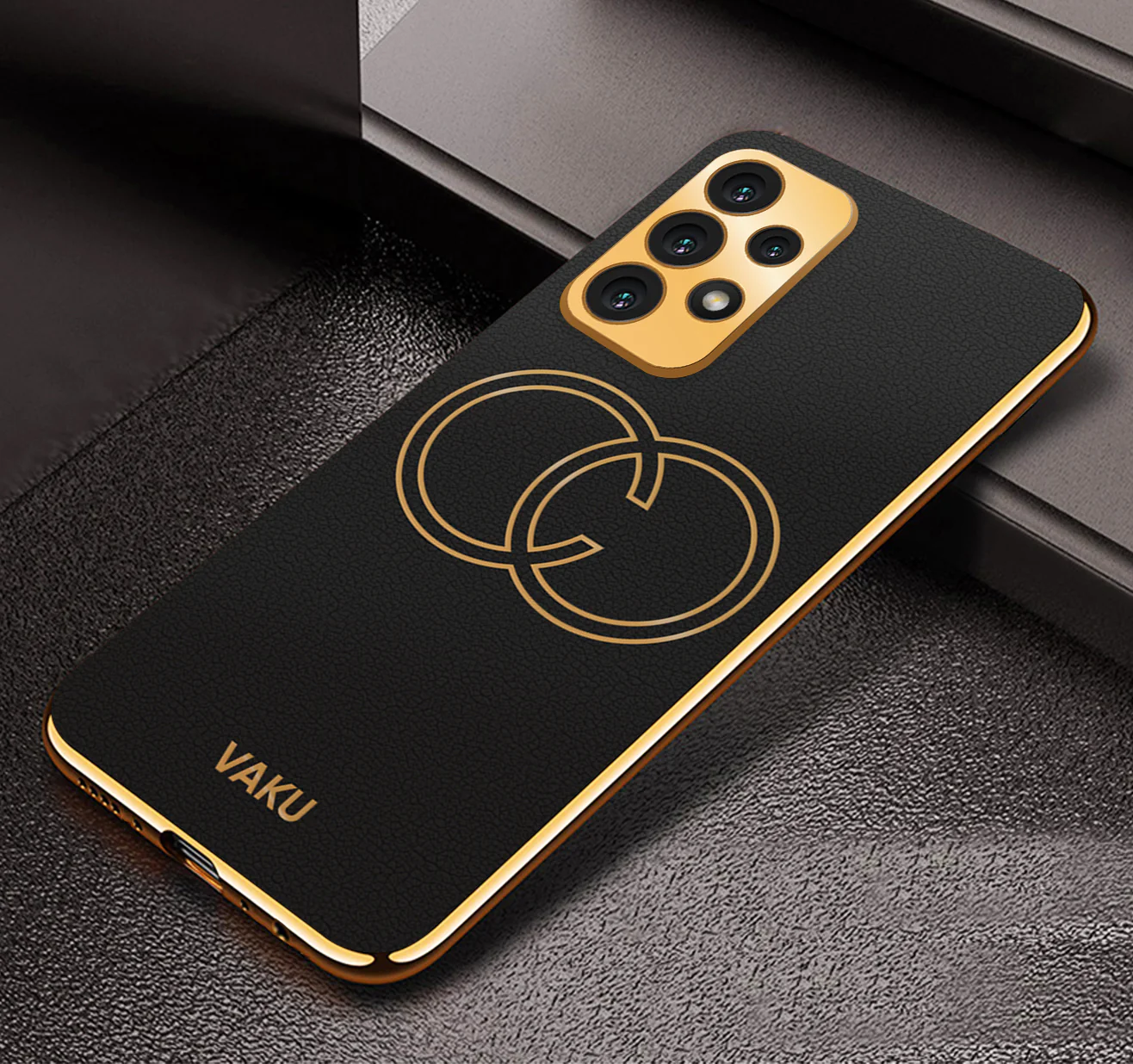 Vaku® Samsung Galaxy A32 4G Skylar Leather Pattern Gold Electroplated Soft TPU Back Cover - Image 2