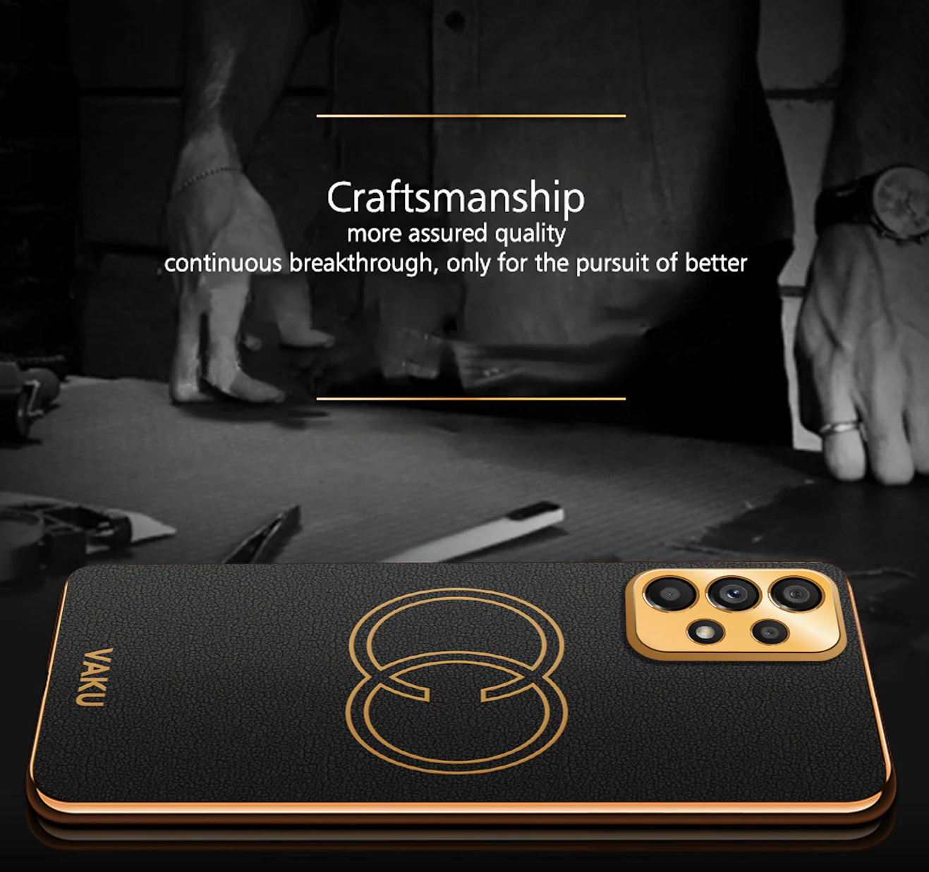 VakuĀ® Samsung Galaxy A33 5G Skylar Leather Pattern Gold Electroplated Soft TPU Back Cover - Image 3
