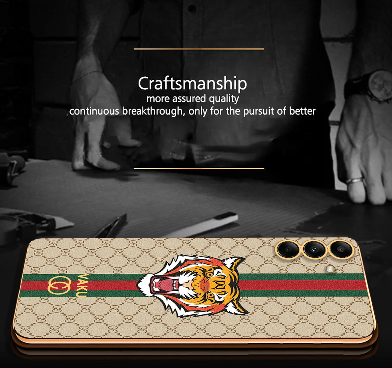 VakuĀ® Samsung Galaxy A34 Lynx Leather Stitched Gold Electroplated Soft TPU Back Cover Case - Image 15