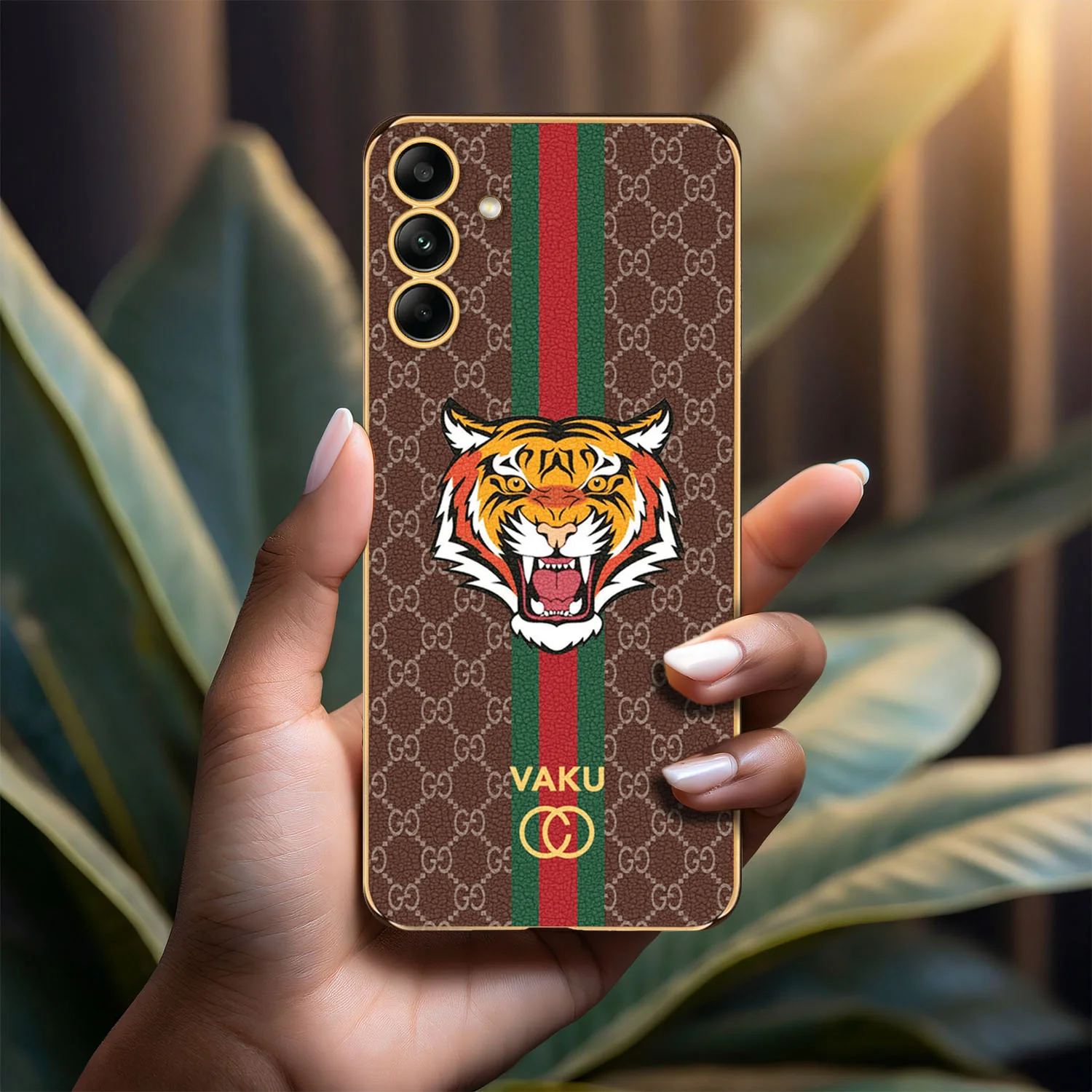 VakuĀ® Samsung Galaxy A34 Lynx Leather Stitched Gold Electroplated Soft TPU Back Cover Case - Image 6