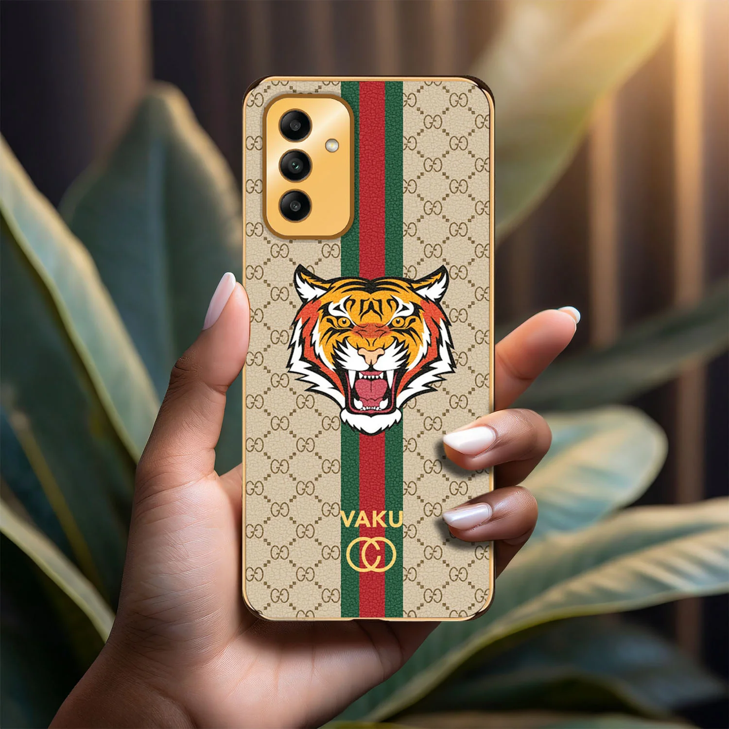 VakuĀ® Samsung Galaxy F13 Lynx Line Leather Stitched Gold Electroplated Soft TPU Back Cover Case - Image 17