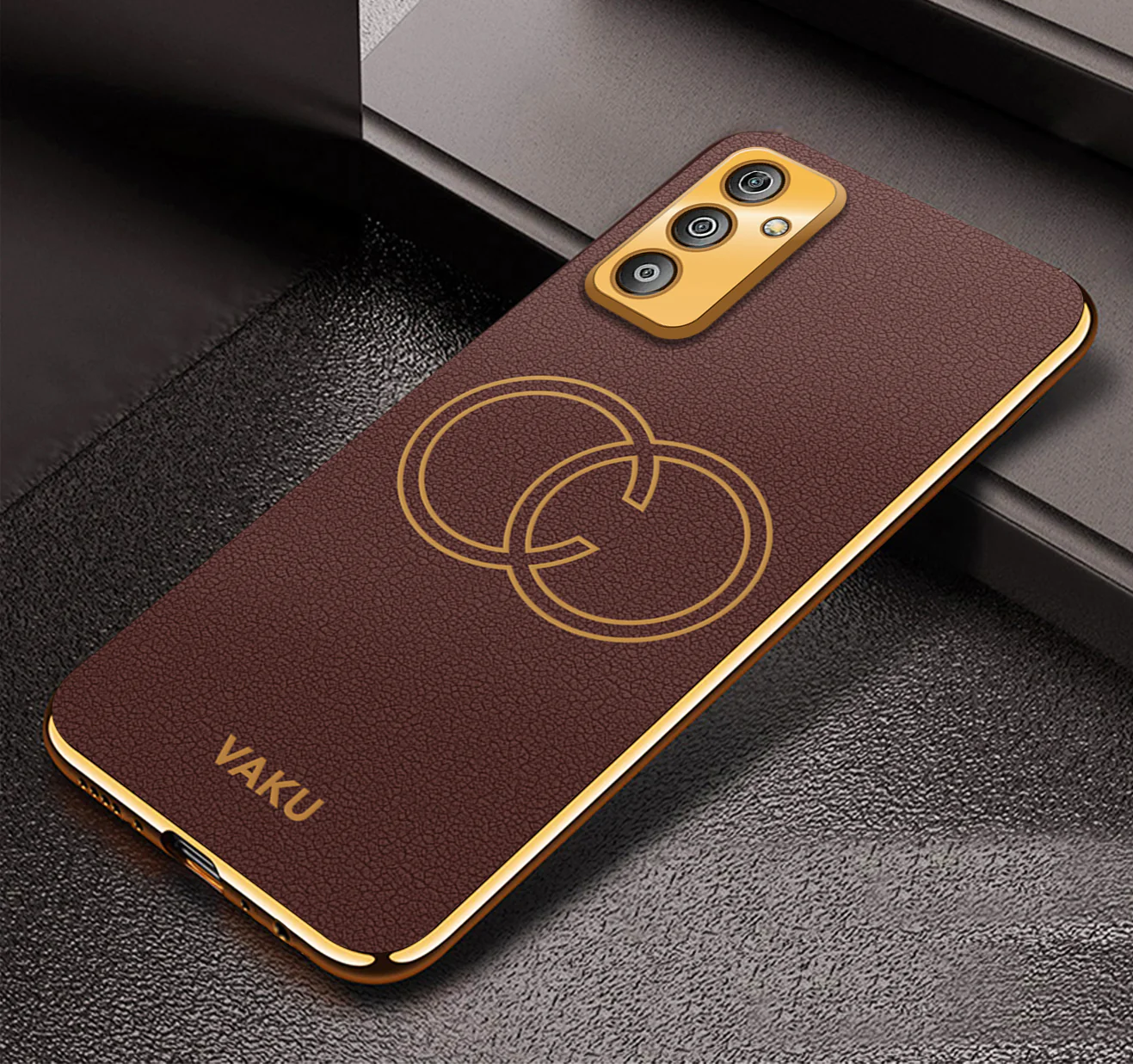 Vaku® Samsung Galaxy F23 5G Skylar Leather Pattern Gold Electroplated Soft TPU Back Cover - Image 6