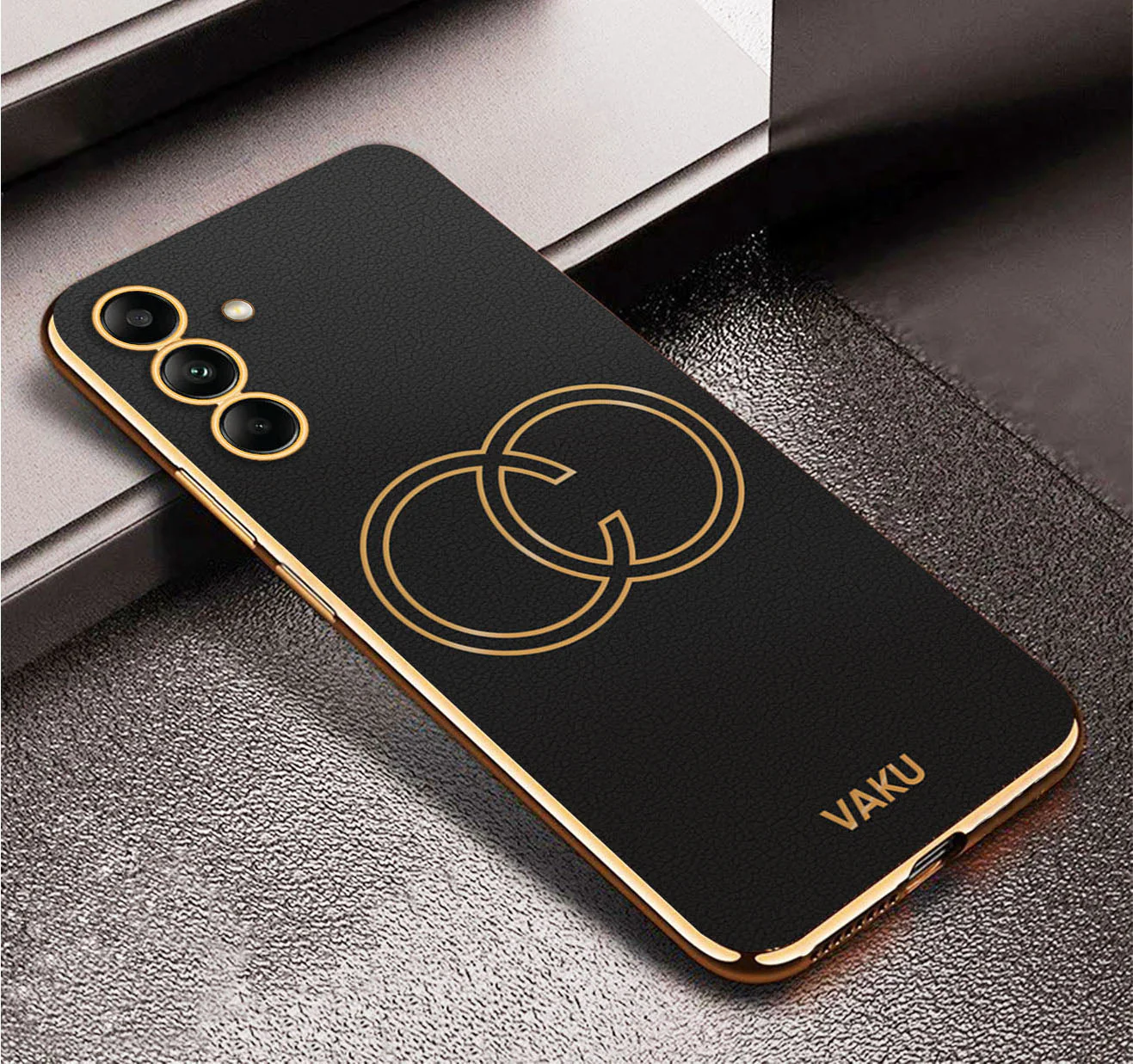 VakuĀ® Samsung Galaxy M14 5G Skylar Leather Pattern Gold Electroplated Soft TPU Back Cover - Image 5