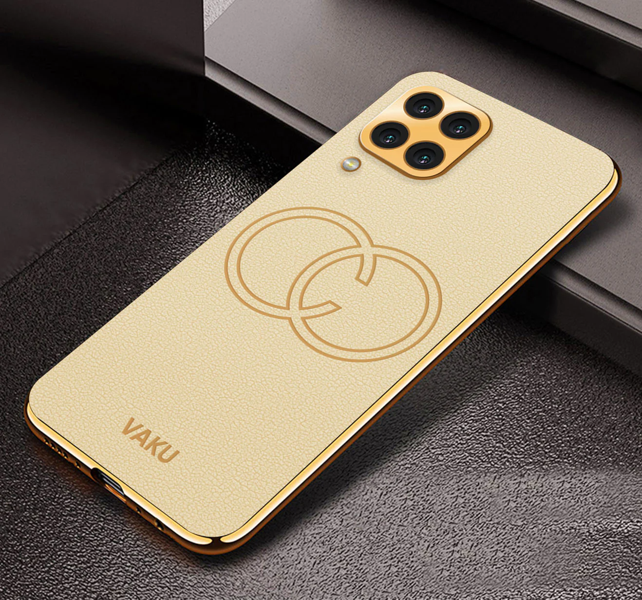 VakuĀ® Samsung Galaxy M33 5G Skylar Leather Pattern Gold Electroplated Soft TPU Back Cover