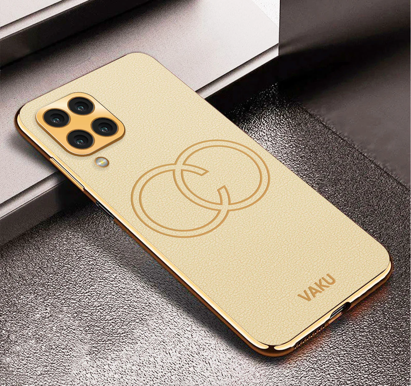 VakuĀ® Samsung Galaxy M33 5G Skylar Leather Pattern Gold Electroplated Soft TPU Back Cover - Image 16