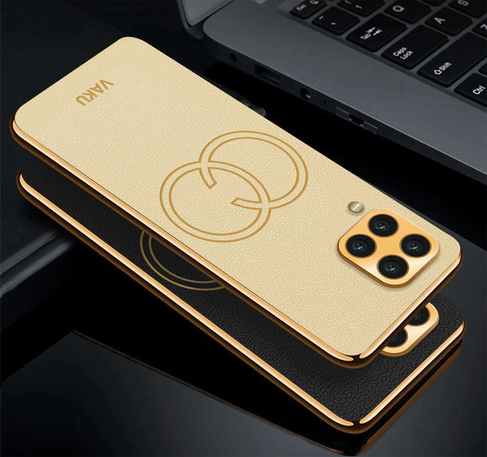 VakuĀ® Samsung Galaxy M33 5G Skylar Leather Pattern Gold Electroplated Soft TPU Back Cover - Image 4