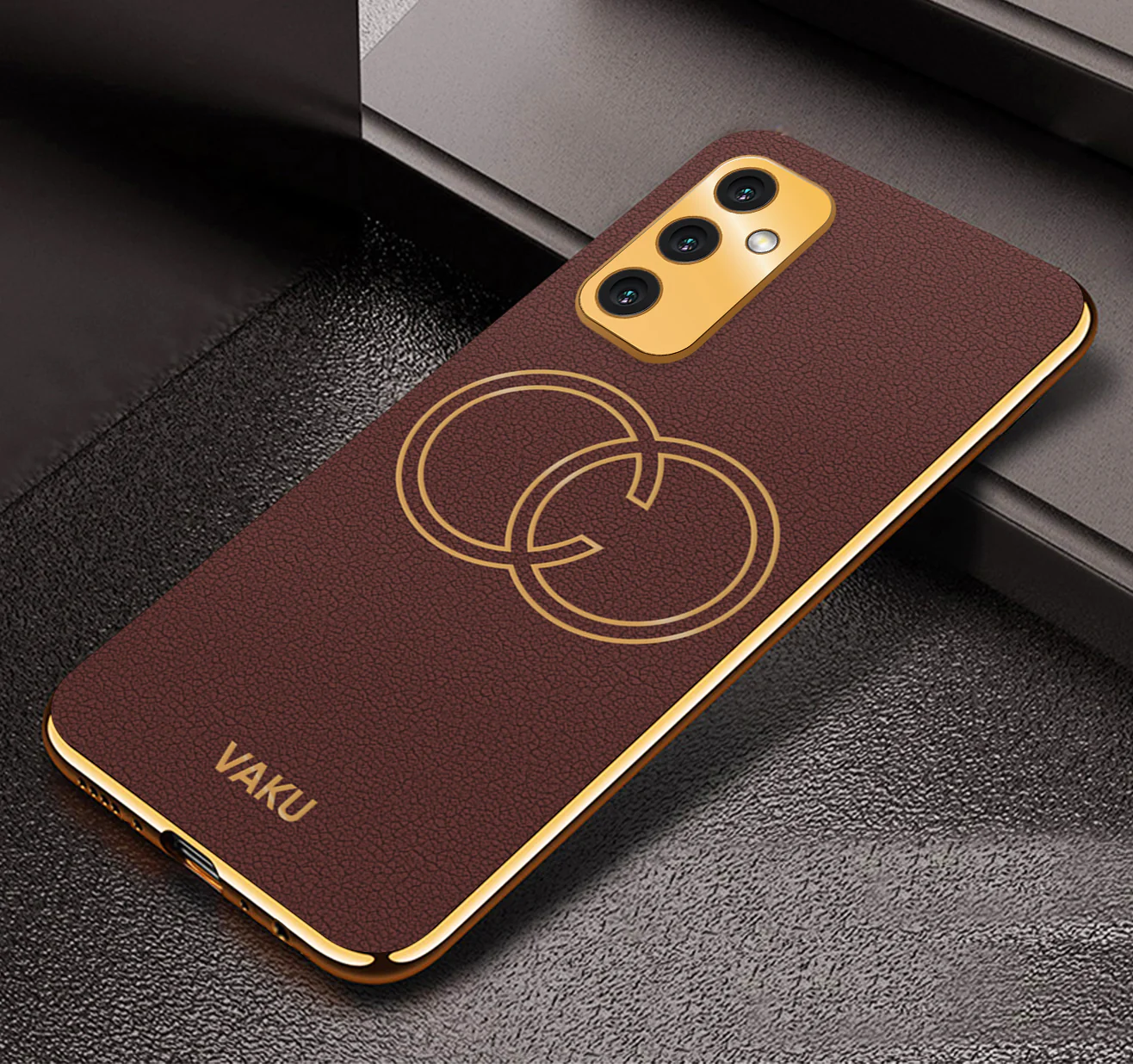VakuĀ® Samsung Galaxy M52 5G Skylar Leather Pattern Gold Electroplated Soft TPU Back Cover - Image 3