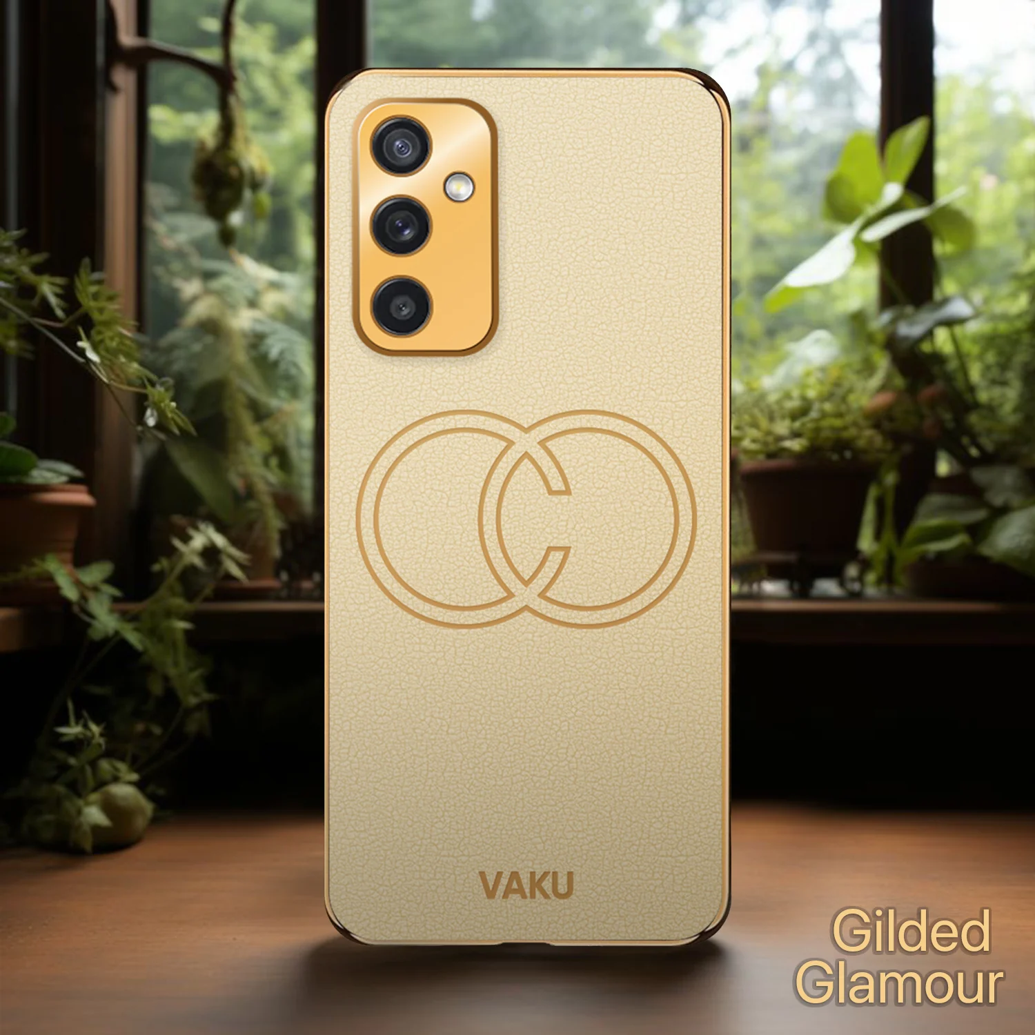 VakuĀ® Samsung Galaxy M52 5G Skylar Leather Pattern Gold Electroplated Soft TPU Back Cover - Image 4