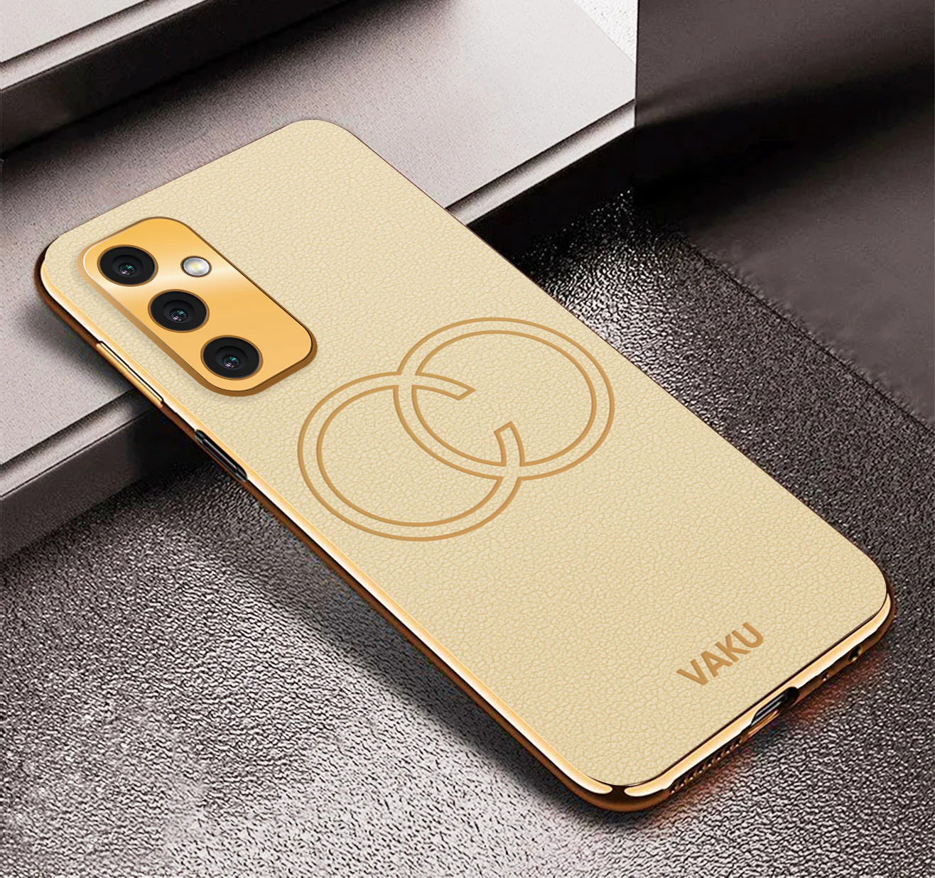 VakuĀ® Samsung Galaxy M52 5G Skylar Leather Pattern Gold Electroplated Soft TPU Back Cover - Image 5