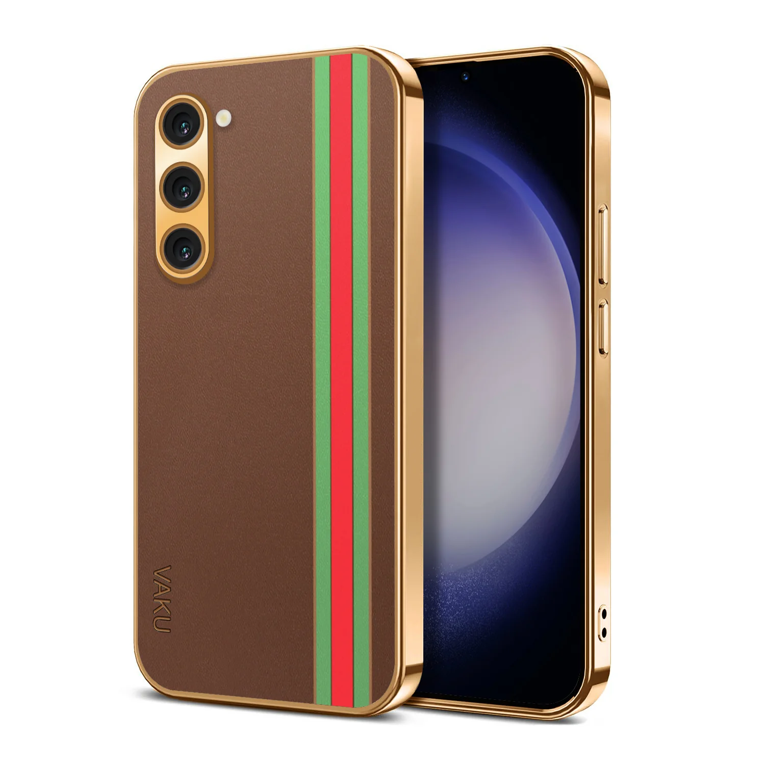 VakuĀ® Samsung Galaxy S21 FE Felix Line Leather Stitched Gold Electroplated Soft TPU Back Cover - Image 13