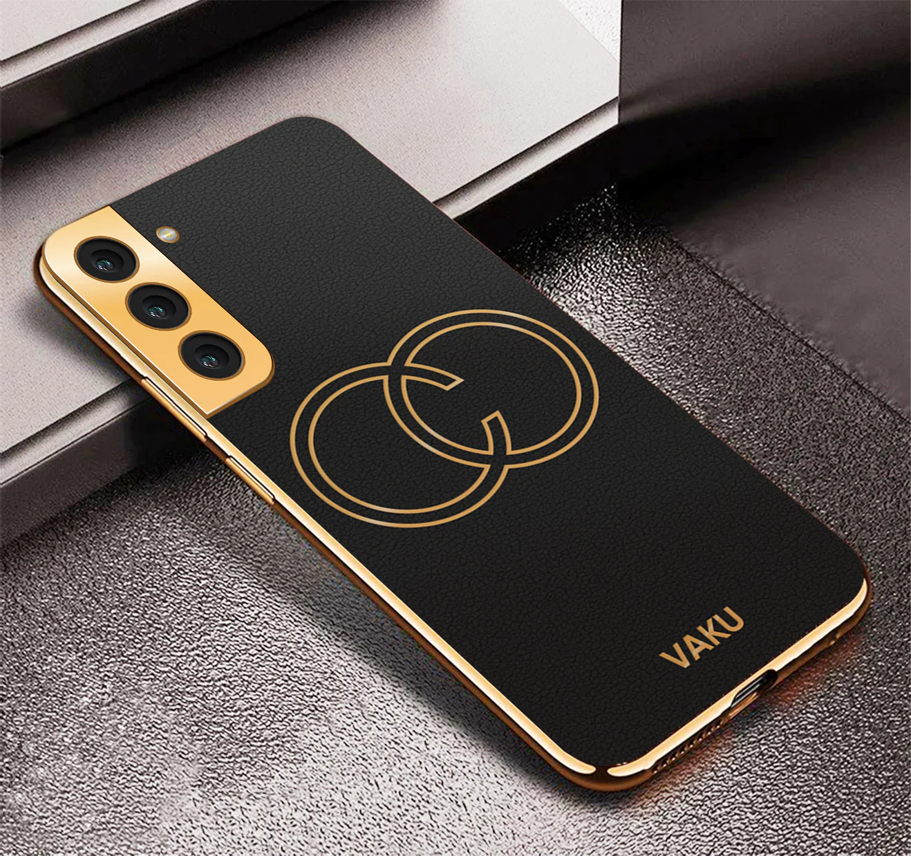 Vaku ® Samsung Galaxy S21 FE Skylar Leather Pattern Gold Electroplated Soft TPU Back Cover - Image 8