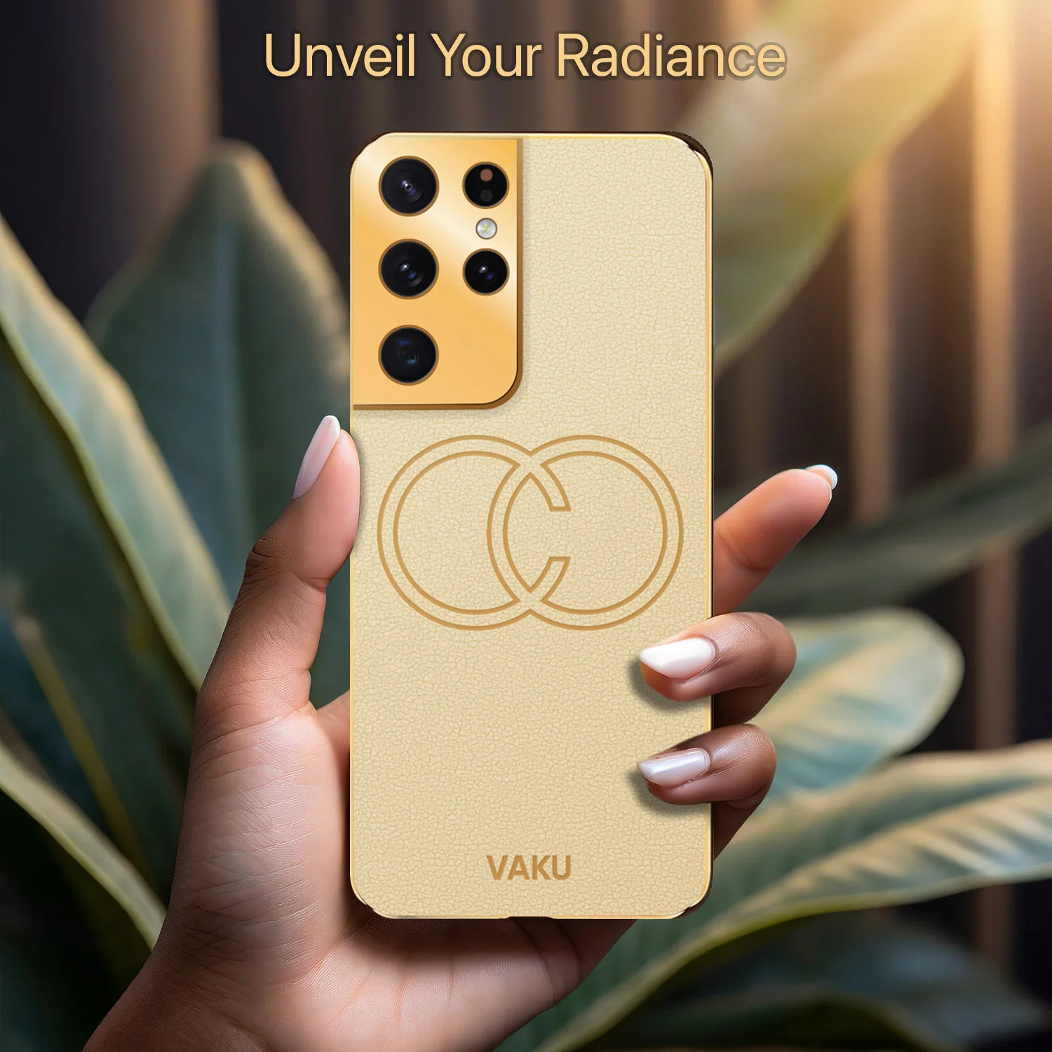 VakuĀ® Samsung Galaxy S21 Ultra Skylar Leather Pattern Gold Electroplated Soft TPU Back Cover - Image 12