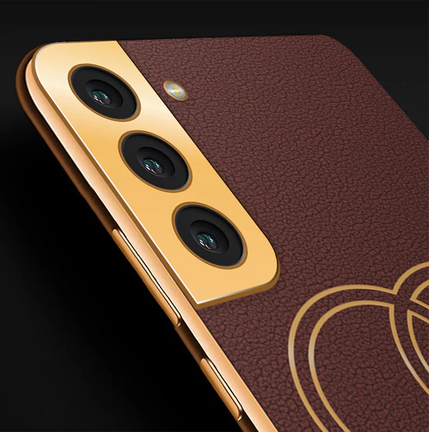 Vaku® Samsung Galaxy S22 Skylar Leather Pattern Gold Electroplated Soft TPU Back Cover - Image 2