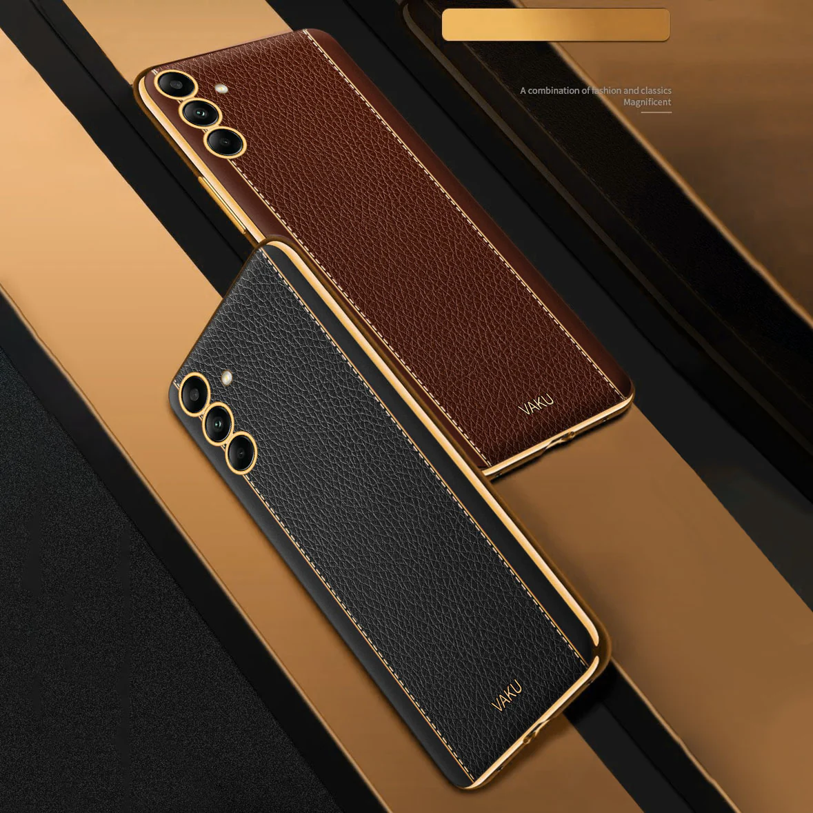 Vaku® Samsung Galaxy S24 Plus Luxemberg Leather Pattern Gold Electroplated Soft TPU Back Cover - Image 5