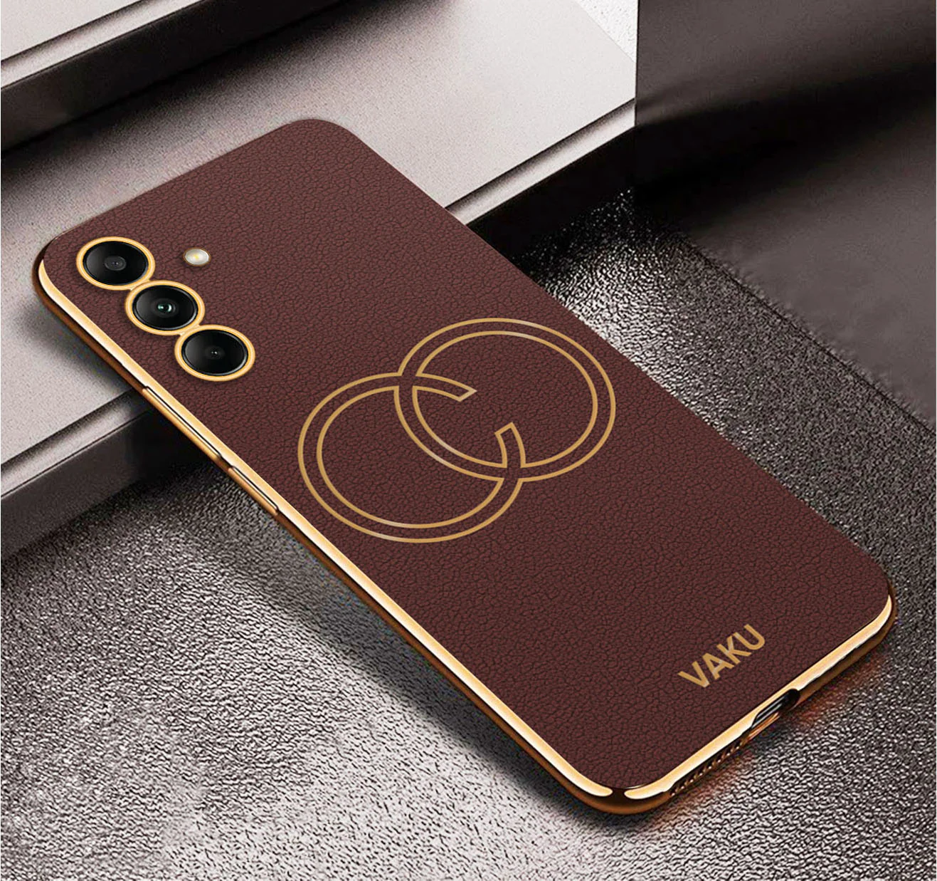 VakuĀ® Samsung Galaxy S24 Plus Skylar Leather Pattern Gold Electroplated Soft TPU Back Cover - Image 16