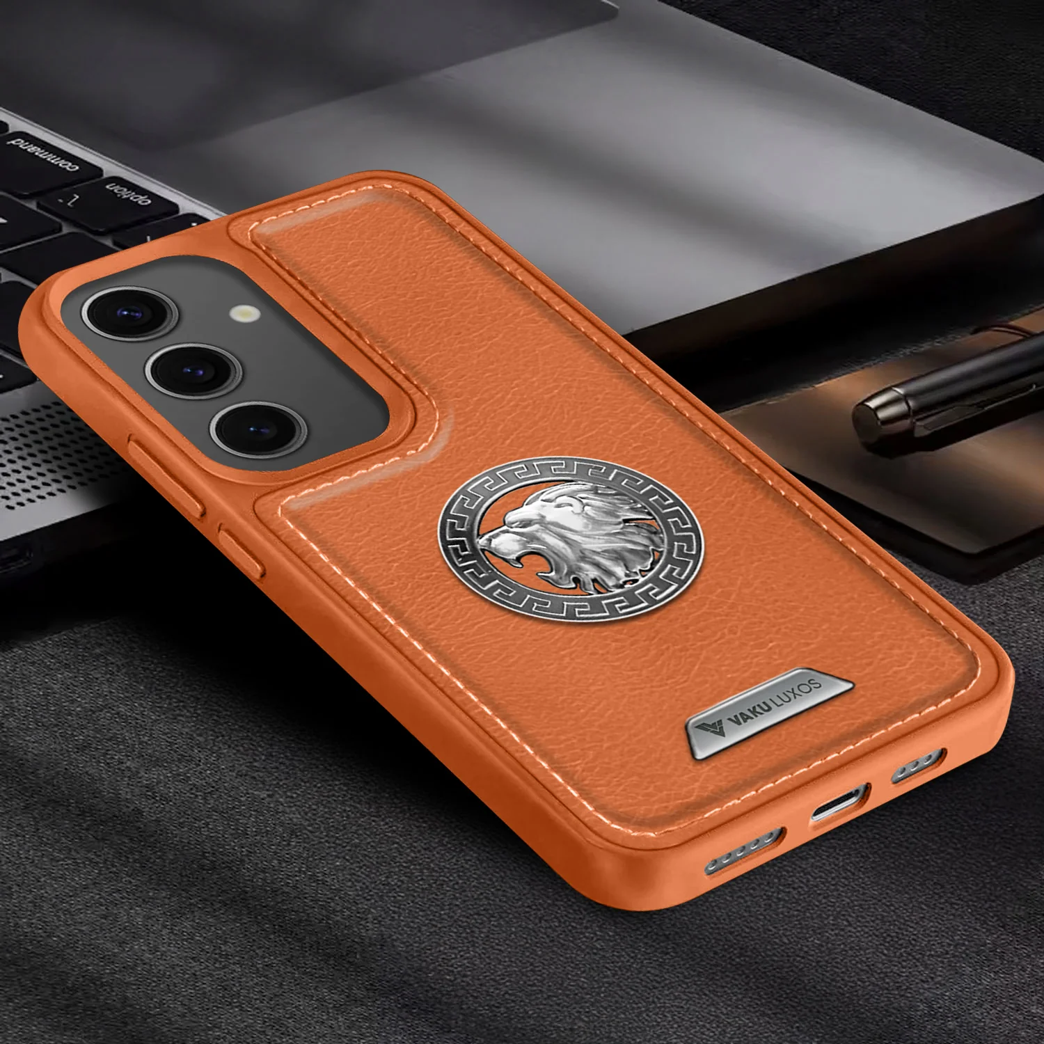Vaku Ā® Samsung Galaxy S24 Regal Shield MetalĀ Lion Engraved Leather Back Cover - Image 14