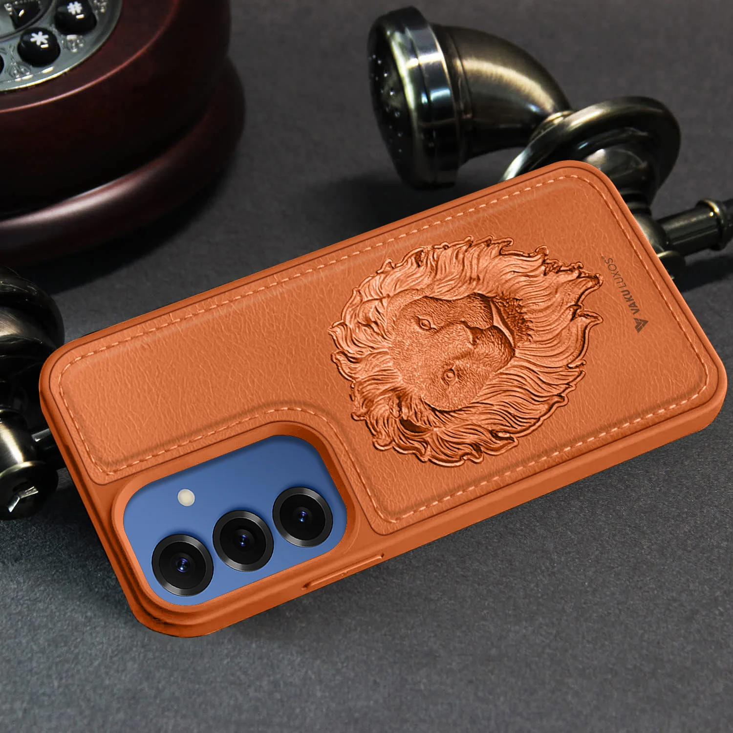 Vaku ® Samsung Galaxy S25 Plus Lion Embossed Luxury Designer Leather Back Cover - Image 12