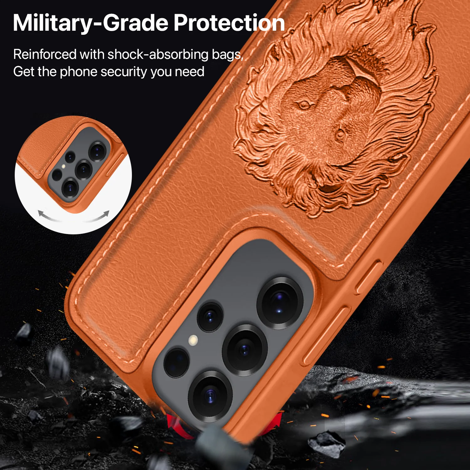 Vaku ® Samsung Galaxy S25 Ultra Lion Embossed Luxury Designer Leather Back Cover - Image 3