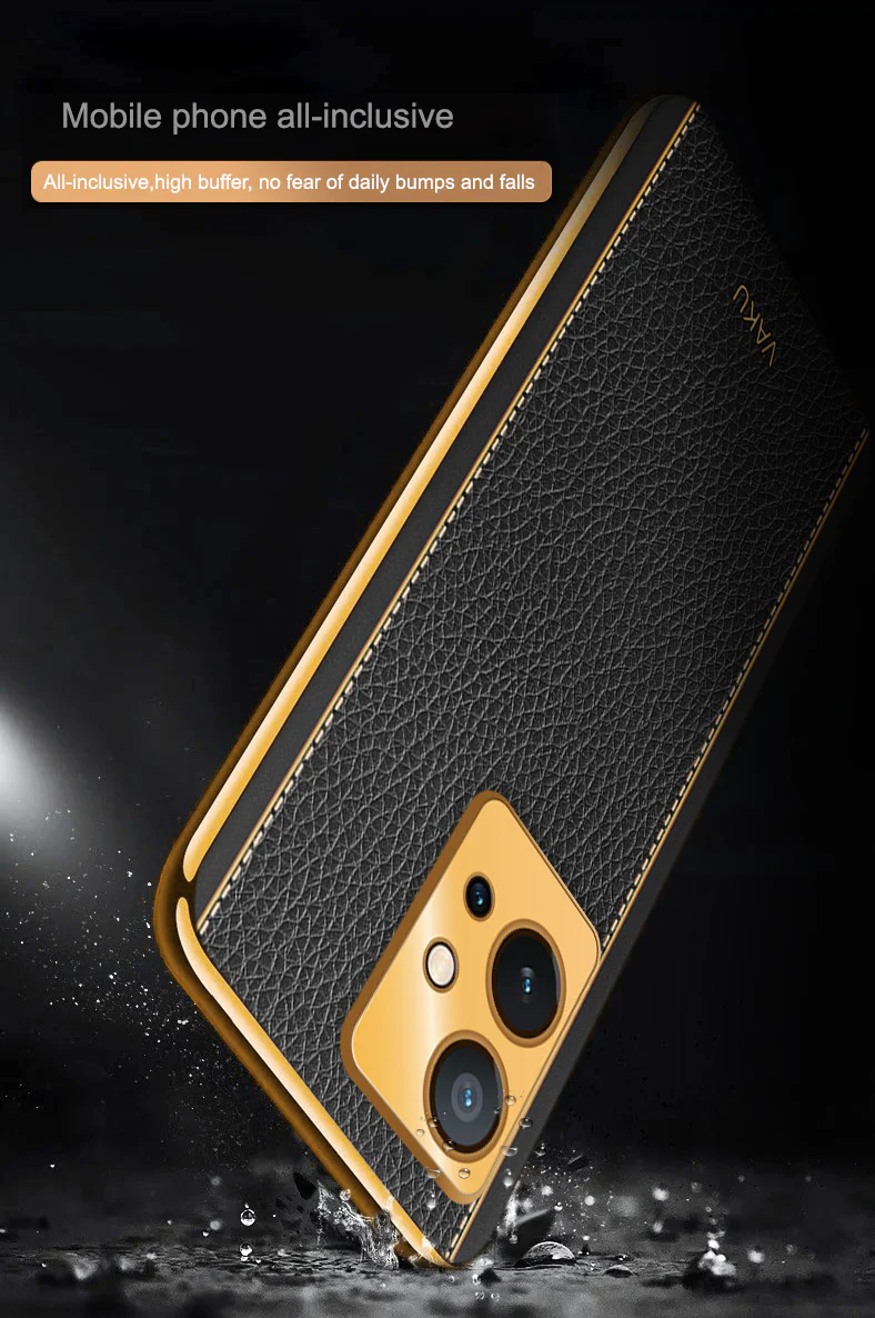 VakuĀ® Vivo T1 5G Luxemberg Series Leather Stitched Gold Electroplated Soft TPU Back Cover - Image 16
