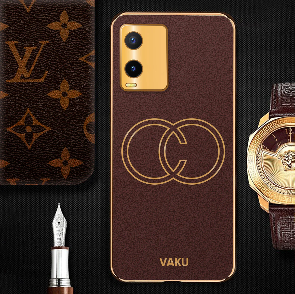 VakuĀ® Vivo T1x Skylar Leather Pattern Gold Electroplated Soft TPU Back Cover - Image 8