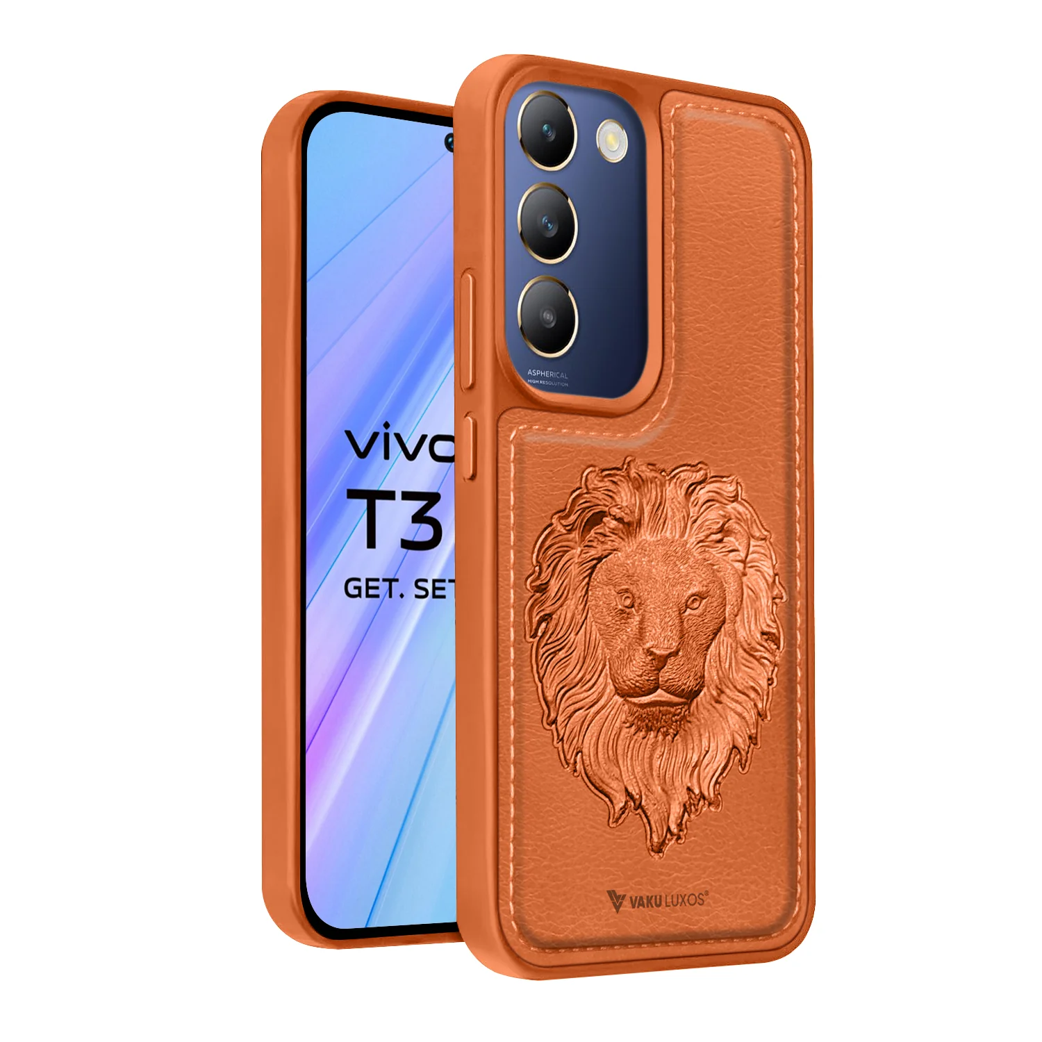 Vaku ® Vivo T3 5G Lion Embossed Luxury Designer Leather Back Cover