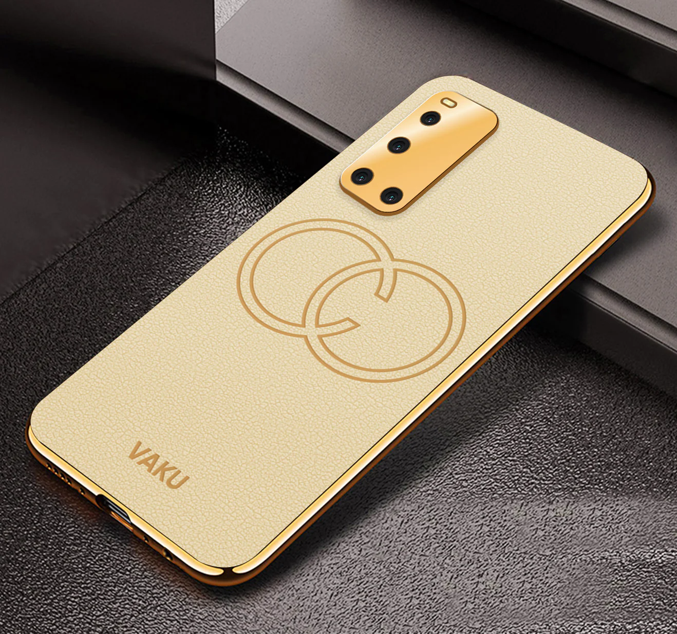 VakuĀ® Vivo V19 Skylar Leather Pattern Gold Electroplated Soft TPU Back Cover