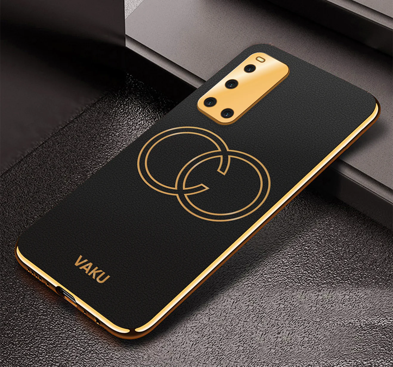 VakuĀ® Vivo V19 Skylar Leather Pattern Gold Electroplated Soft TPU Back Cover - Image 2