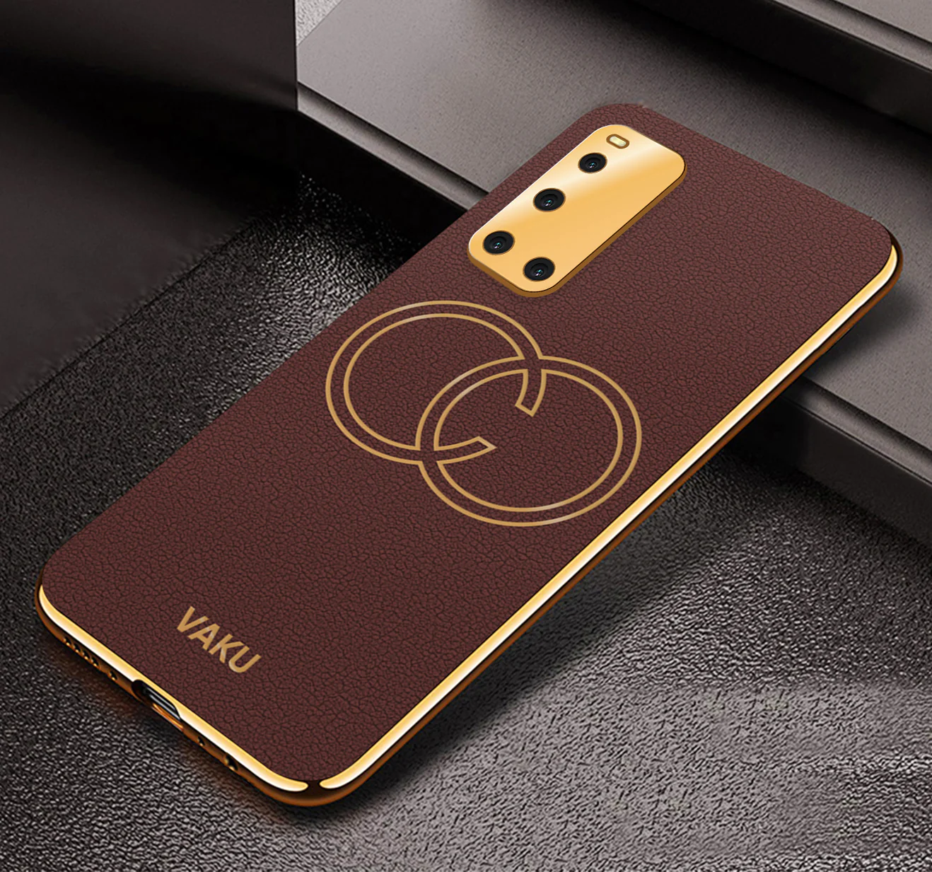 VakuĀ® Vivo V19 Skylar Leather Pattern Gold Electroplated Soft TPU Back Cover - Image 6