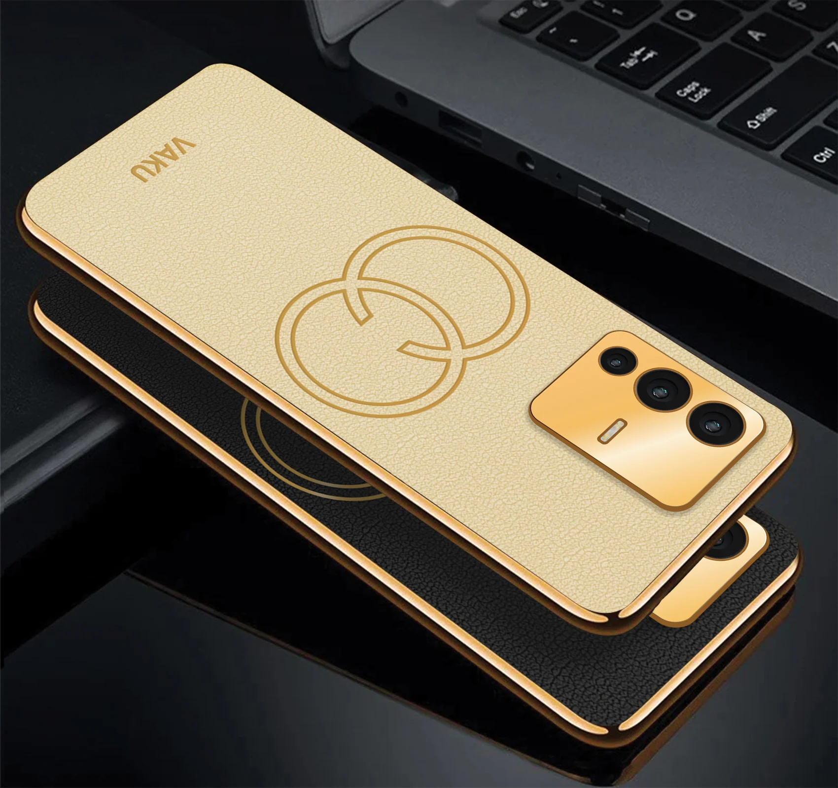 VakuĀ® Vivo V23 5G Skylar Leather Pattern Gold Electroplated Soft TPU Back Cover - Image 4