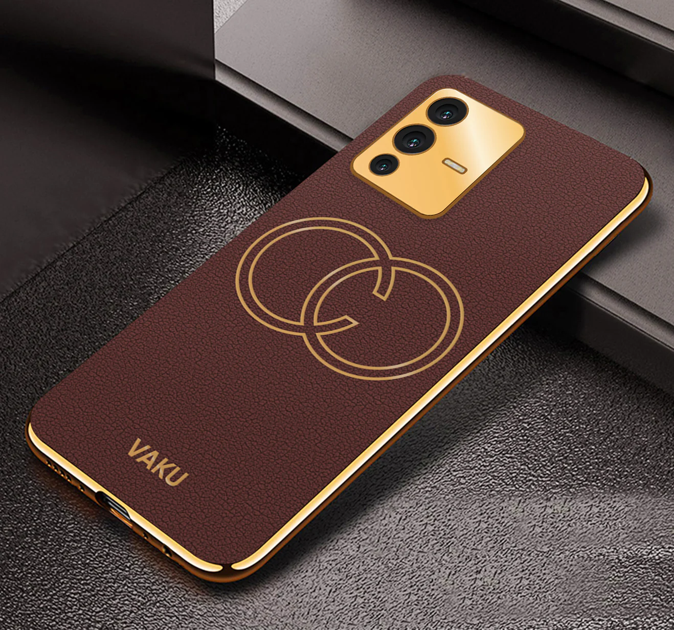 VakuĀ® Vivo V23 5G Skylar Leather Pattern Gold Electroplated Soft TPU Back Cover - Image 8