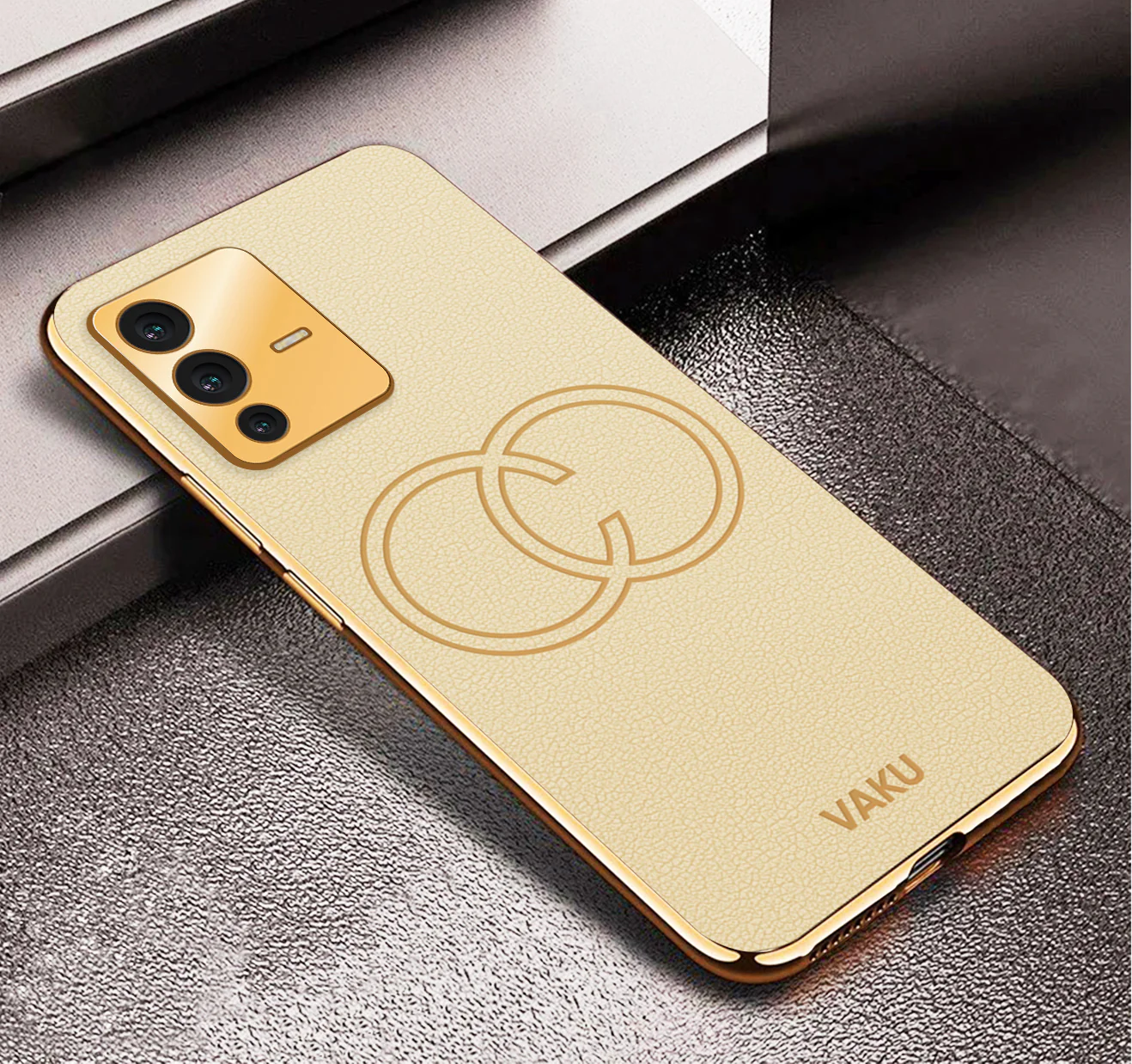VakuĀ® Vivo V23 5G Skylar Leather Pattern Gold Electroplated Soft TPU Back Cover - Image 9