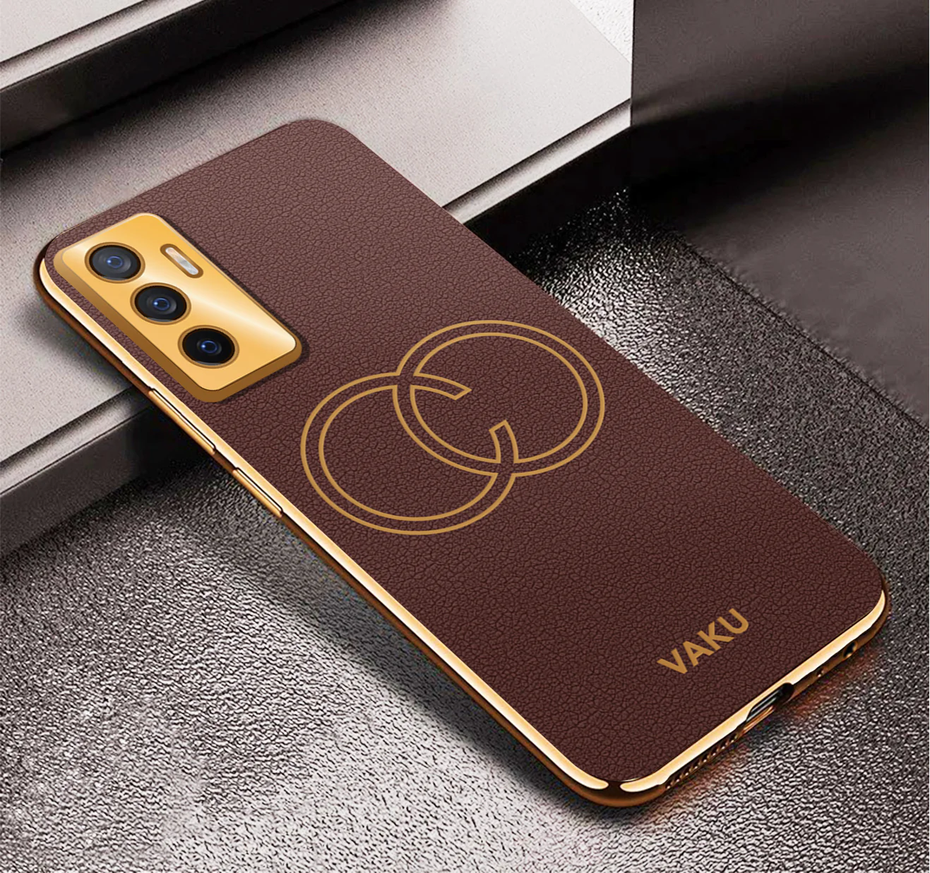 VakuĀ® Vivo V23e 5G Skylar Leather Pattern Gold Electroplated Soft TPU Back Cover - Image 6