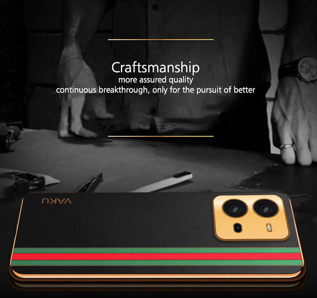 Vaku® Vivo V25 5G Felix Line Leather Stitched Gold Electroplated Soft TPU Back Cover Case - Image 3