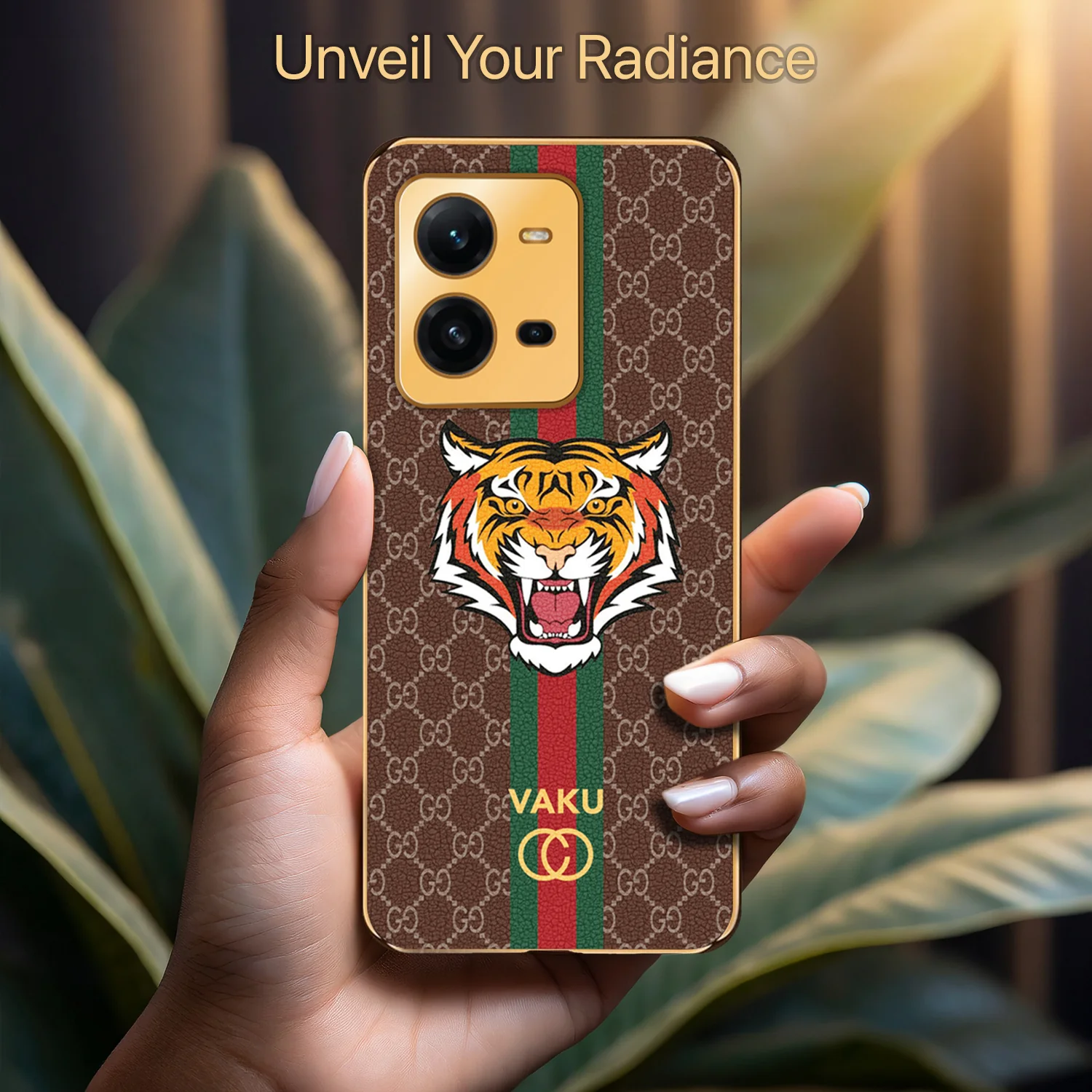 VakuĀ® Vivo V25 5G Lynx Designer Leather Pattern Gold Electroplated Soft TPU Back Cover Case - Image 16