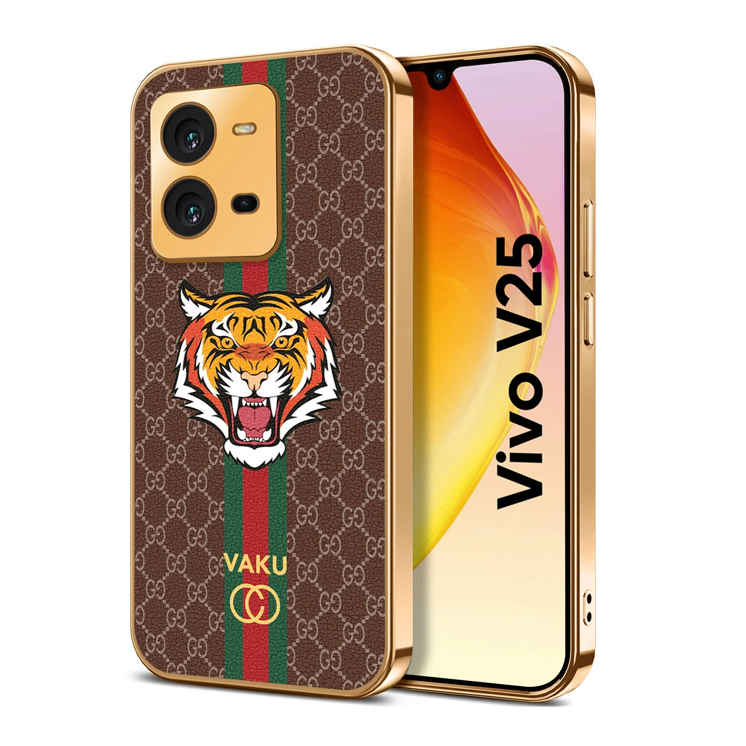 VakuĀ® Vivo V25 5G Lynx Designer Leather Pattern Gold Electroplated Soft TPU Back Cover Case - Image 7