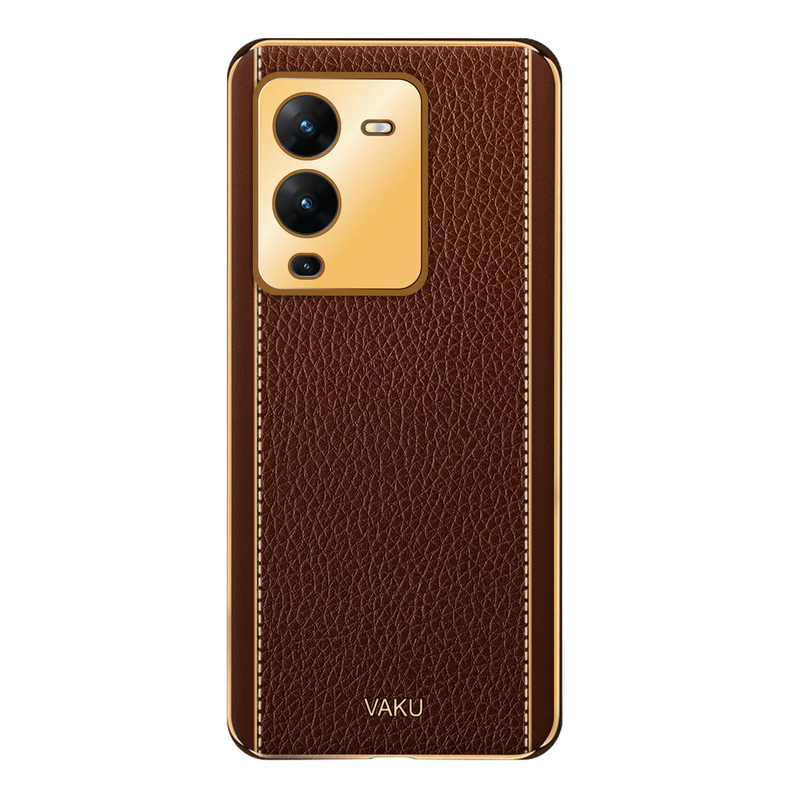 VakuĀ® Vivo V25 Pro Luxemberg Leather Pattern Gold Electroplated Soft TPU Back Cover - Image 2
