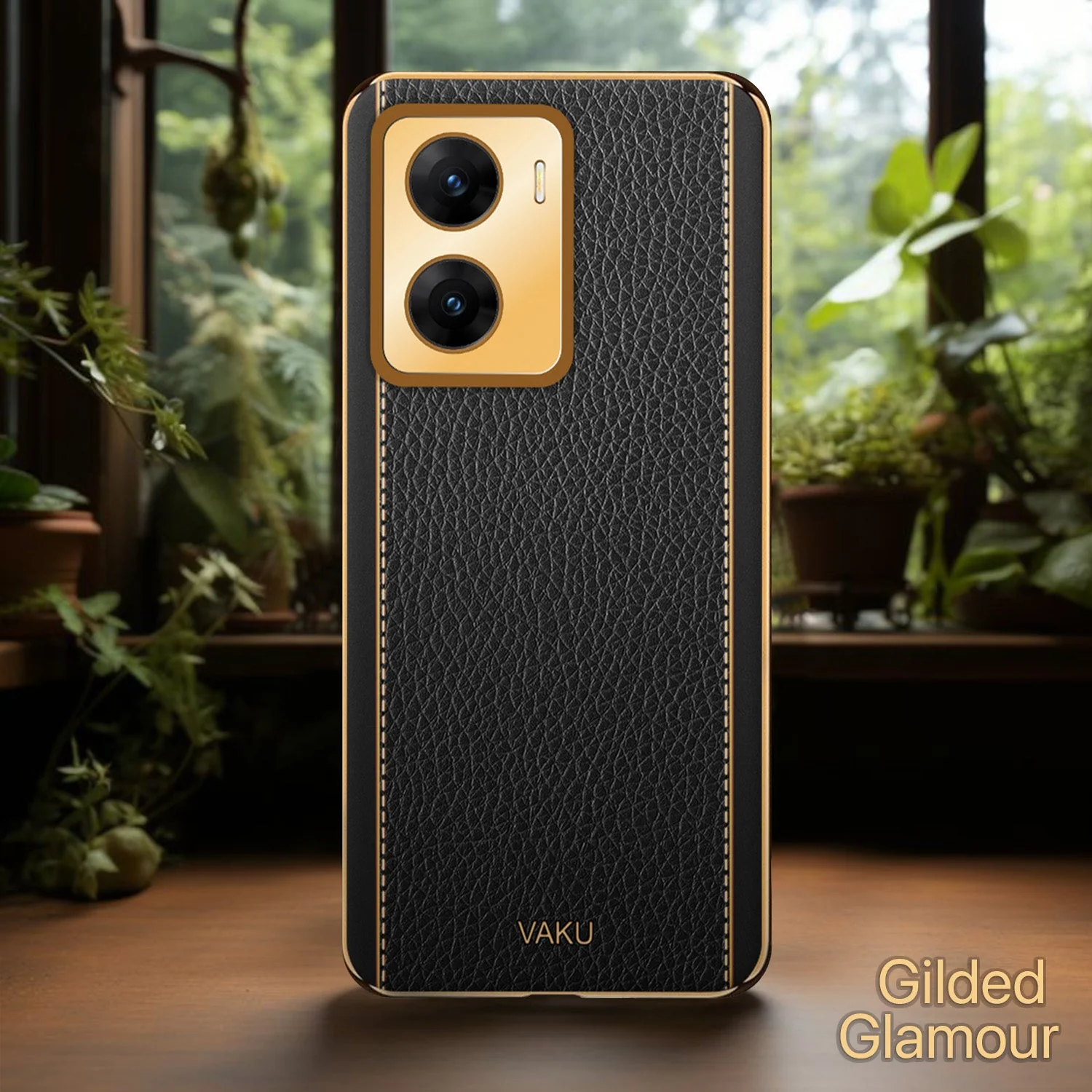 VakuĀ® Vivo V29e 5G Luxemberg Leather Pattern Gold Electroplated Soft TPU Back Cover - Image 3