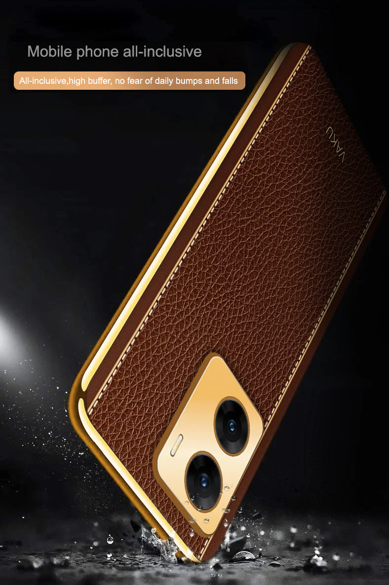 VakuĀ® Vivo V29e 5G Luxemberg Leather Pattern Gold Electroplated Soft TPU Back Cover - Image 8