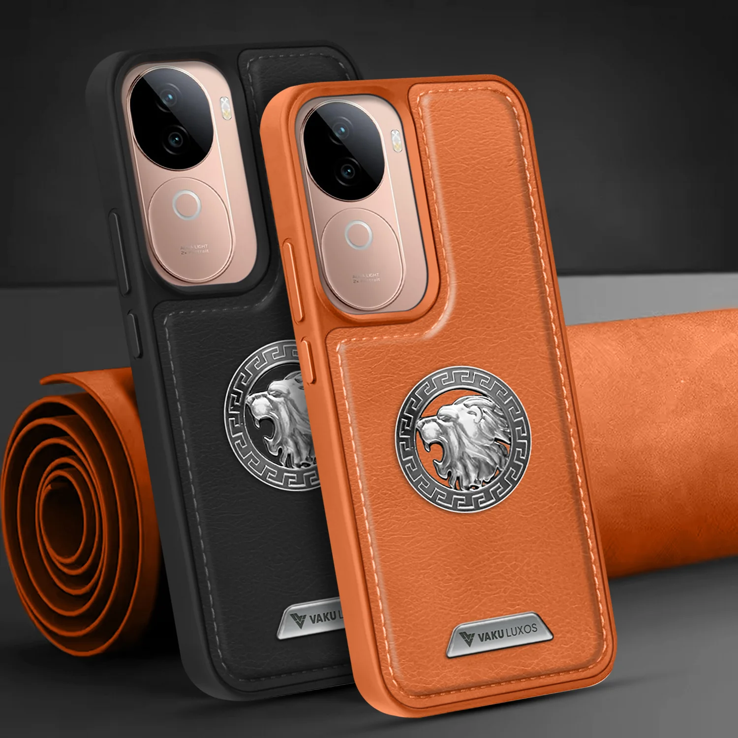 Vaku ® Vivo V40e 5G Regal Shield Metal Lion Engraved Leather Back Cover - Image 12