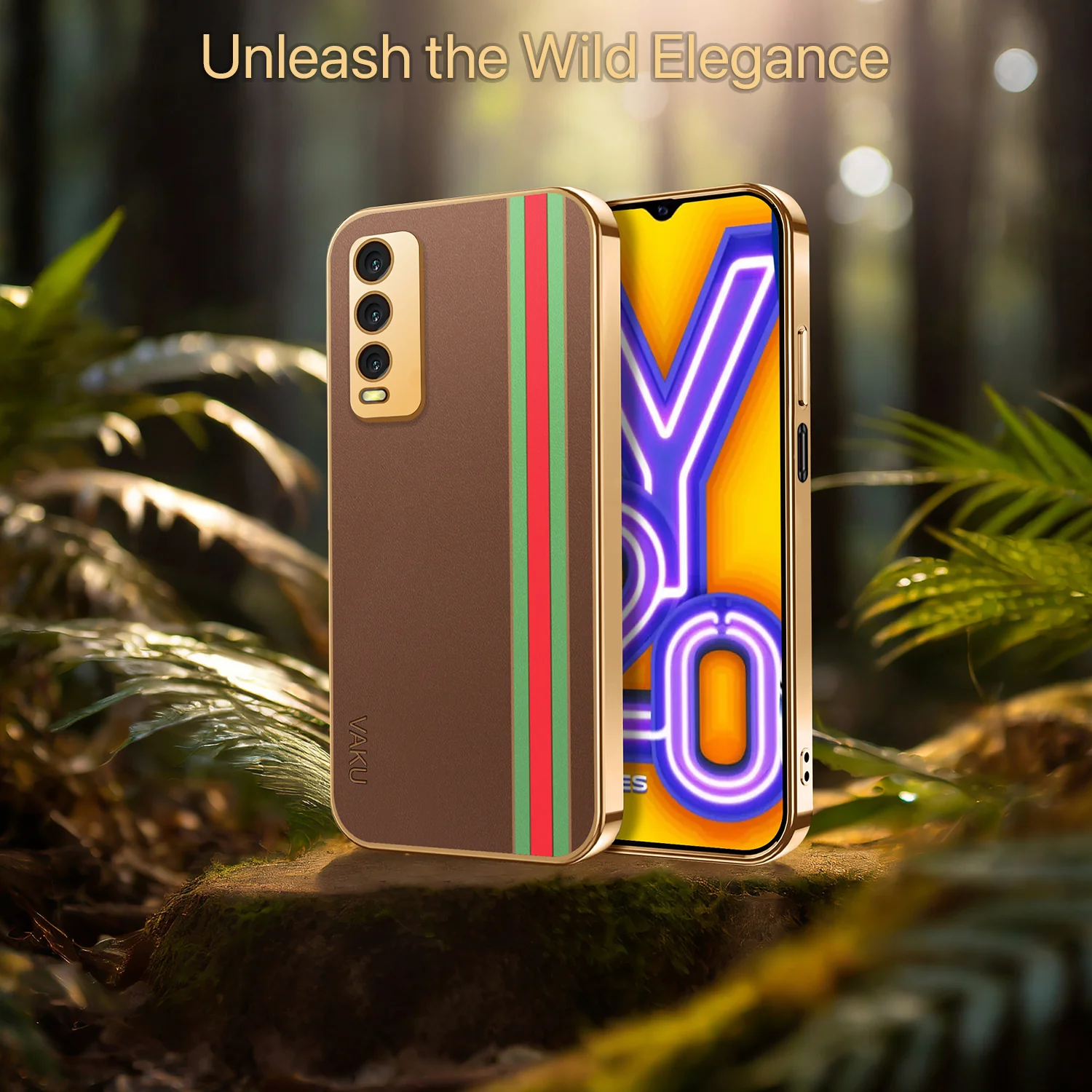 VakuĀ® Vivo Y20 Felix Line Leather Pattern Gold Electroplated Soft TPU Back Cover Case - Image 15