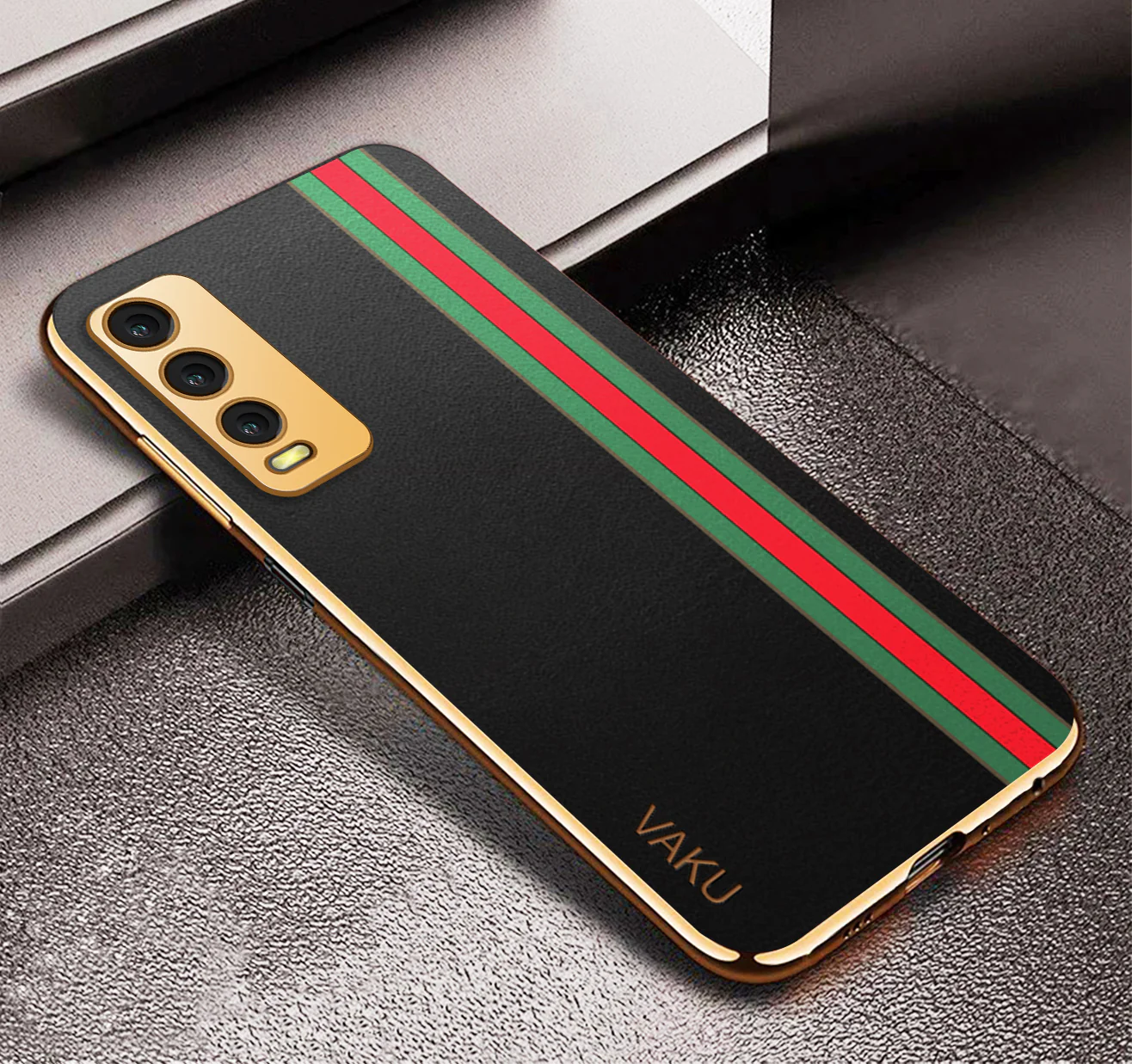 VakuĀ® Vivo Y20 Felix Line Leather Pattern Gold Electroplated Soft TPU Back Cover Case - Image 3